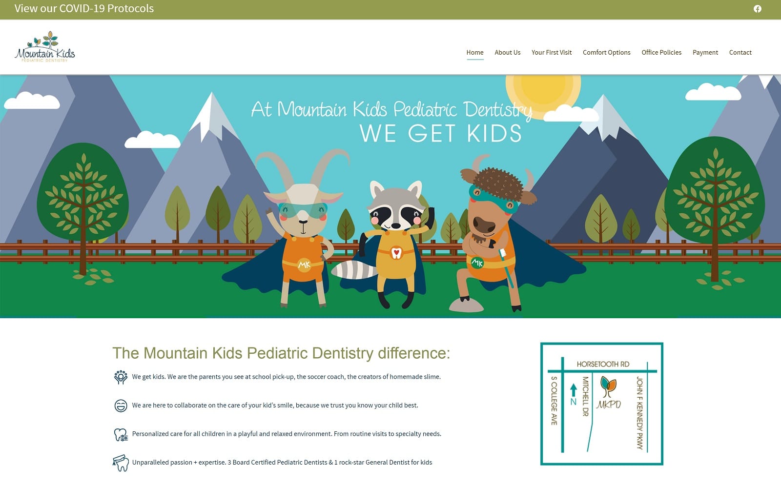 The screenshot of mountain kids pediatric dentistry mountainkidspediatricdentistry. Com website