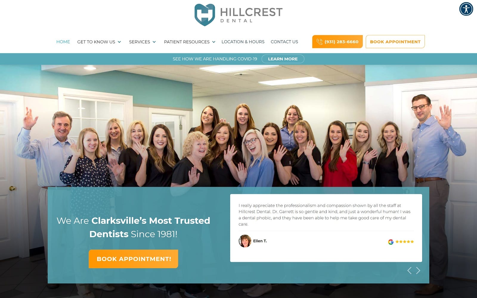 The screenshot of hillcrest dental myhillcrestdental. Com dr. K. Michael garrett website