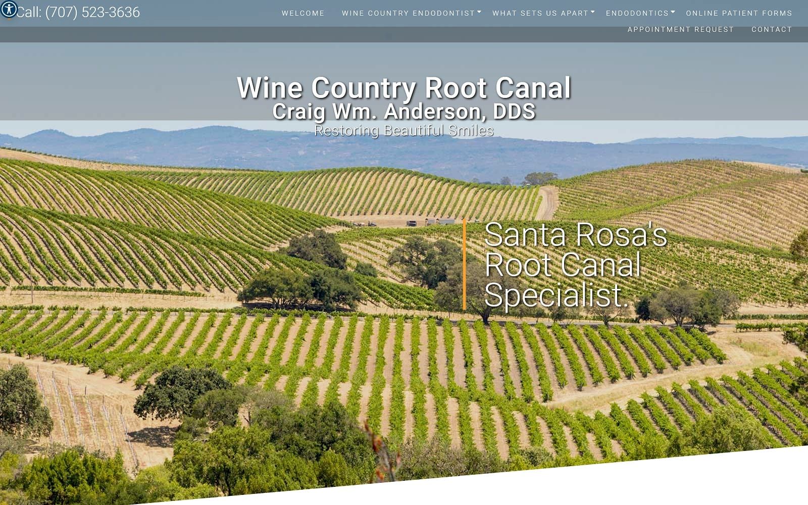 The screenshot of wine country root canal winecountryrootcanal. Com dr. Craig anderson website