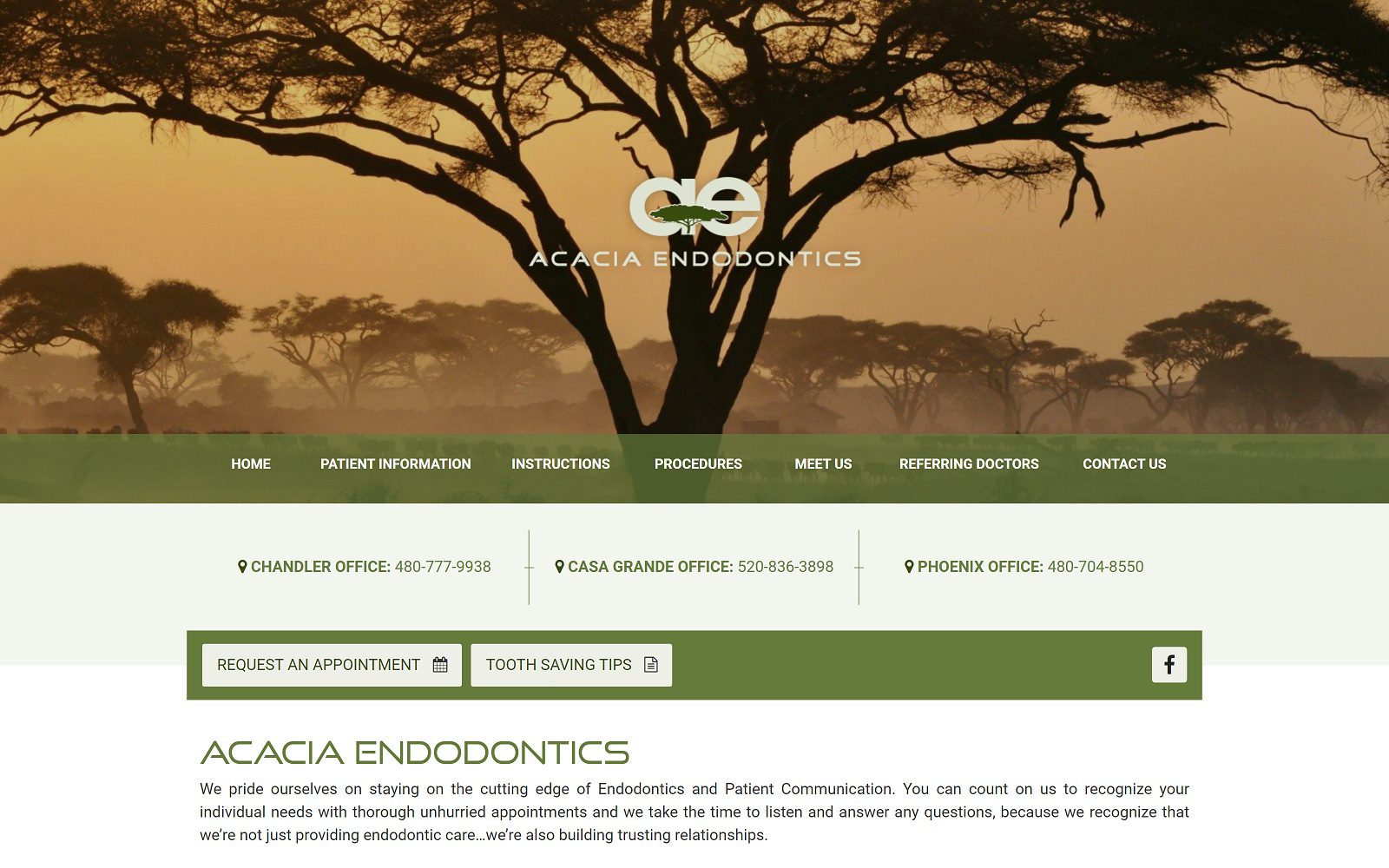 The screenshot of acacia endodontics website