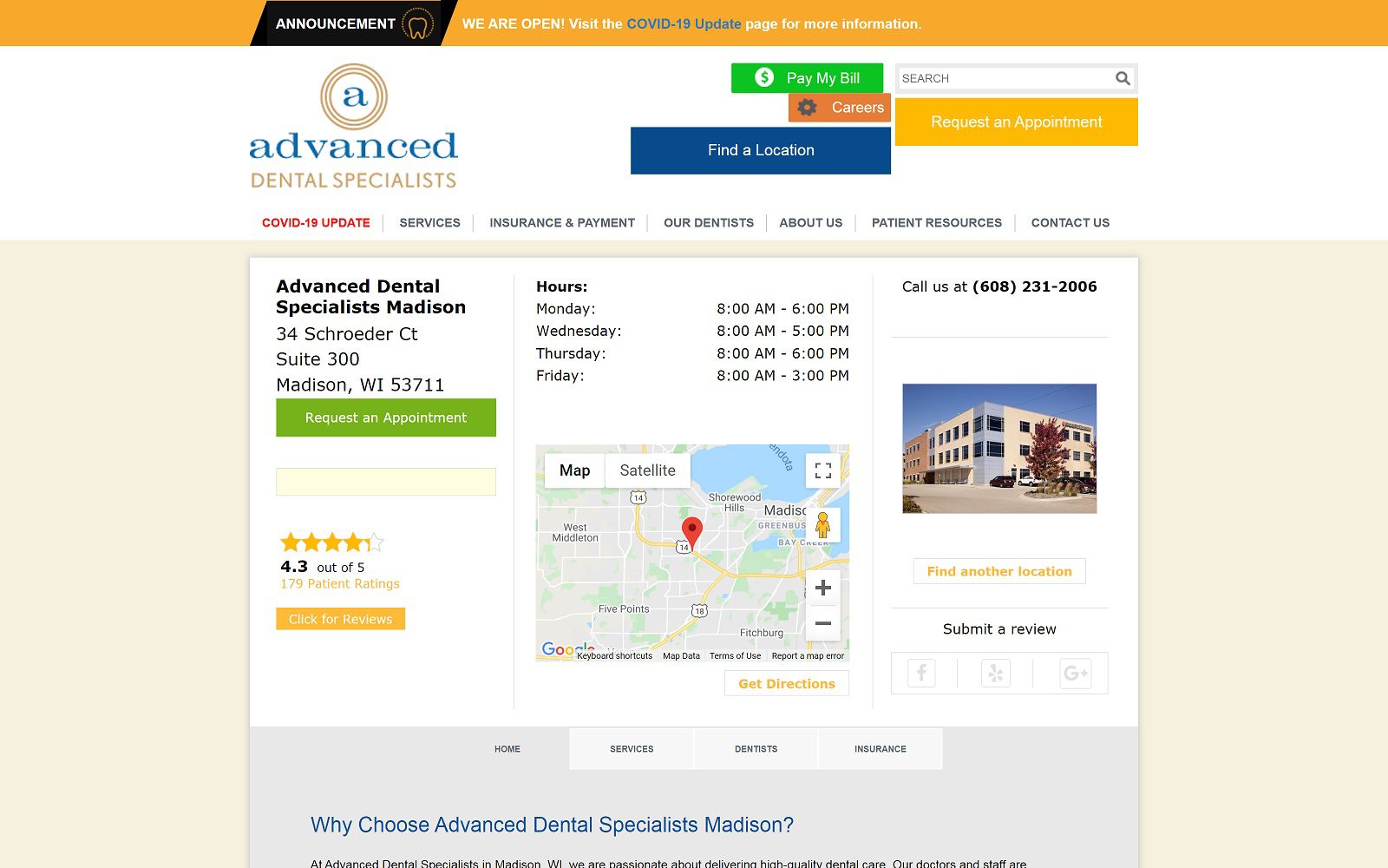 The screenshot of advanced dental specialists madison website