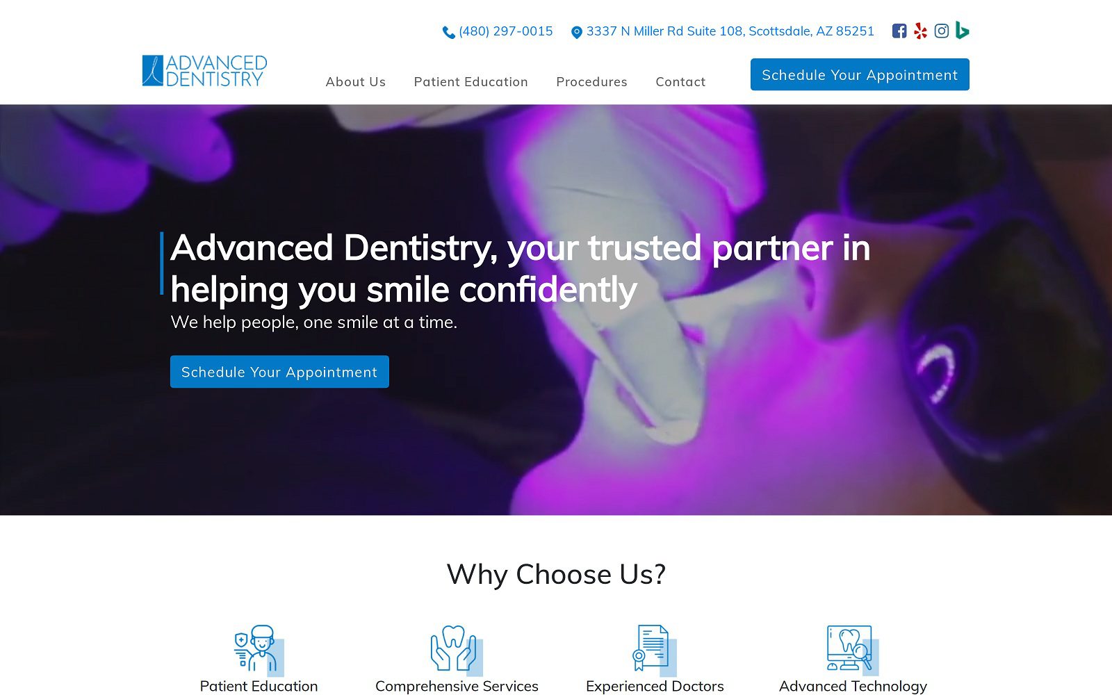 The screenshot of advanced dentistry cosmetic dental center website