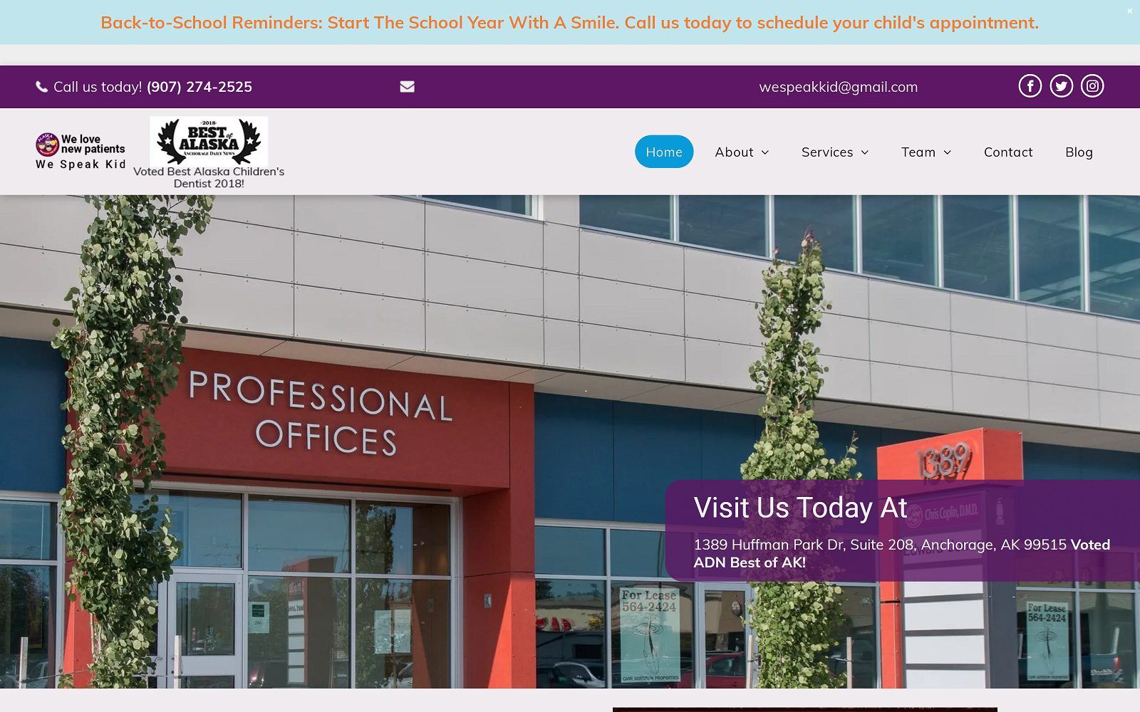 The screenshot of alaska dentistry for kids dr. Christopher coplin website