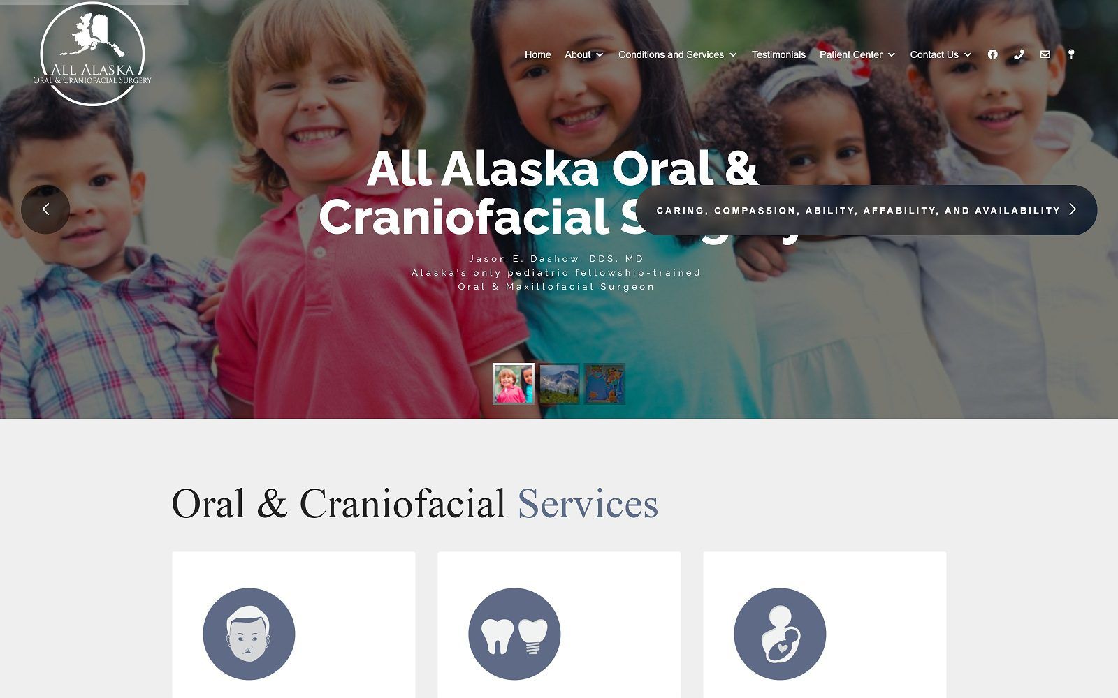 The screenshot of all alaska oral & craniofacial surgery dr. Jason dashow website