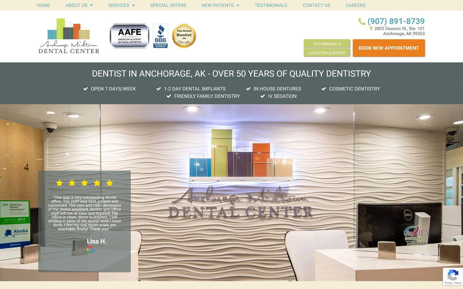 The screenshot of anchorage midtown dental center website