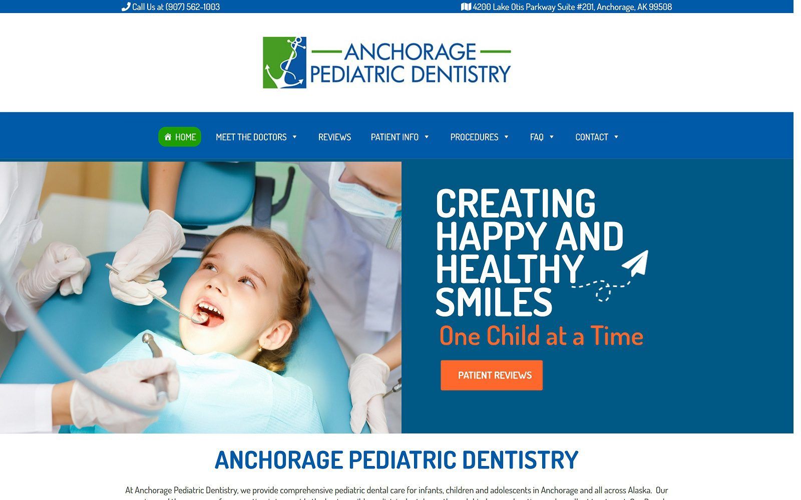 The screenshot of anchorage pediatric dentistry website
