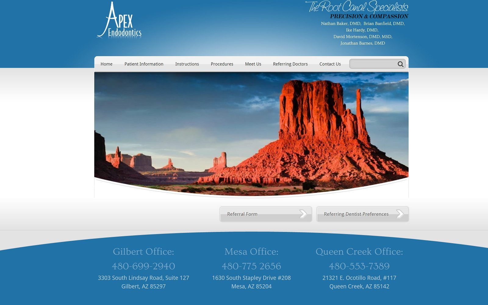 The screenshot of apex endodontics website