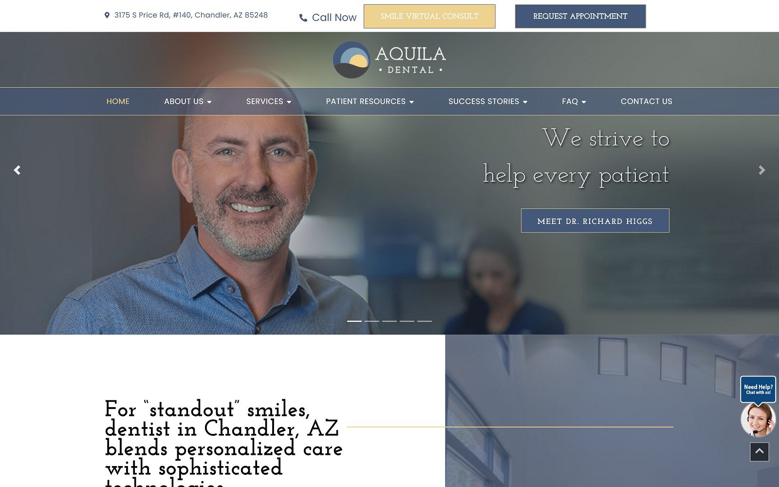 The screenshot of aquila dental richard higgs website