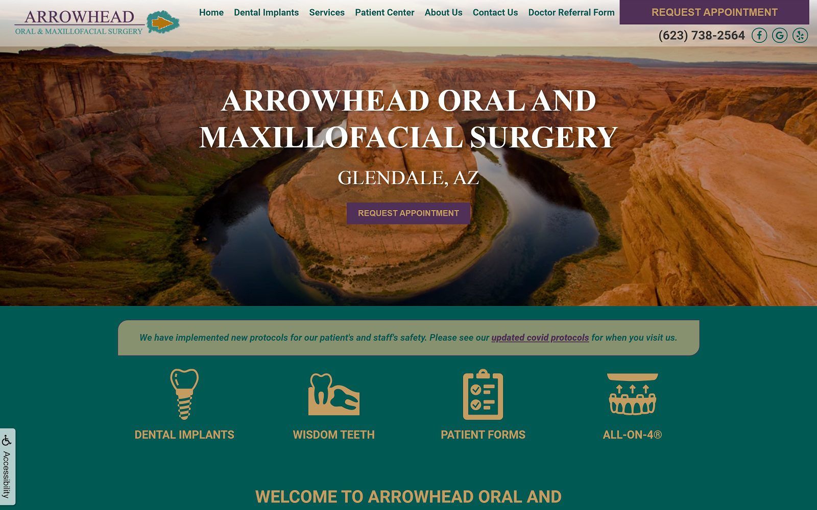 The screenshot of arrowhead oral & maxillofacial surgery website