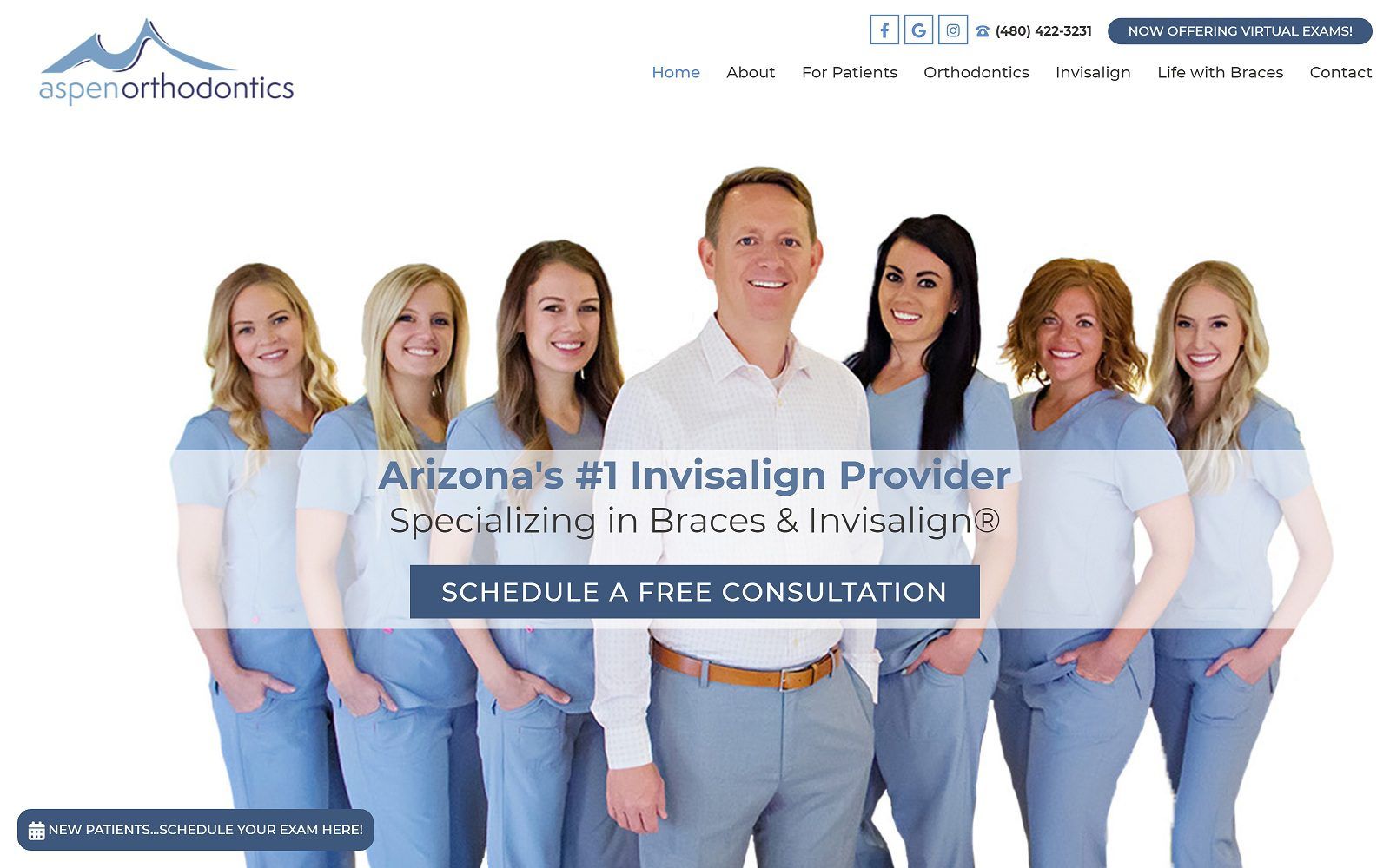 The screenshot of aspen orthodontics website