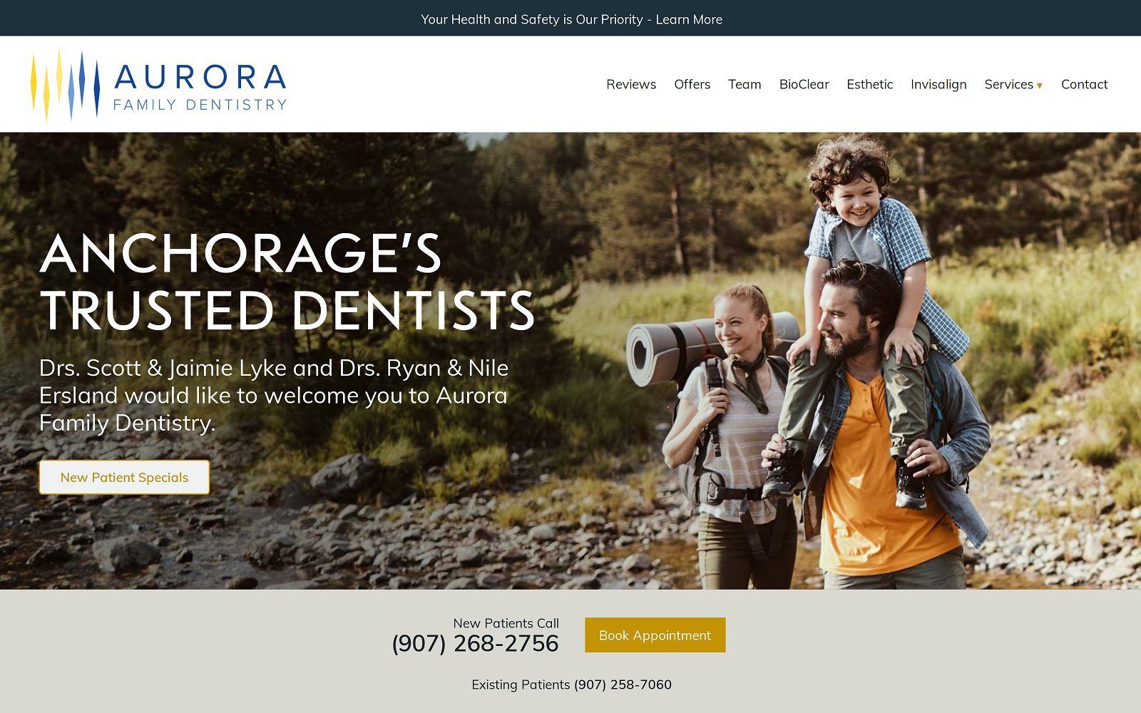 The screenshot of aurora family dentistry website
