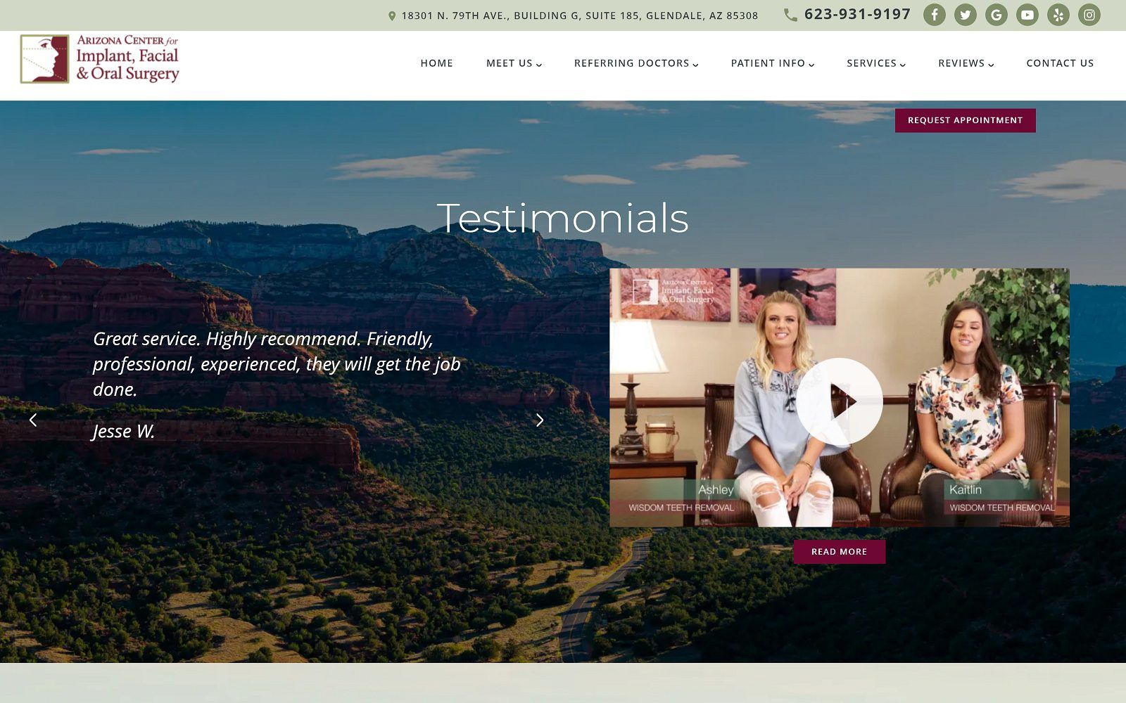 The screenshot of arizona center for implant, facial & oral surgery website