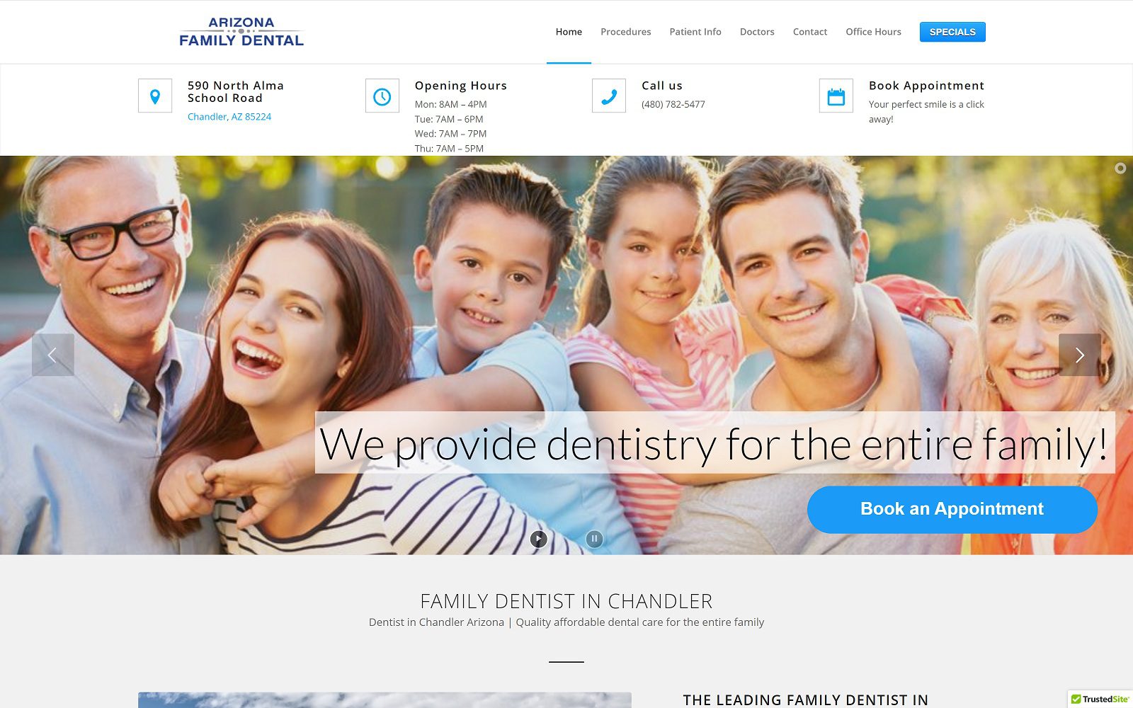 The screenshot of arizona family dental website