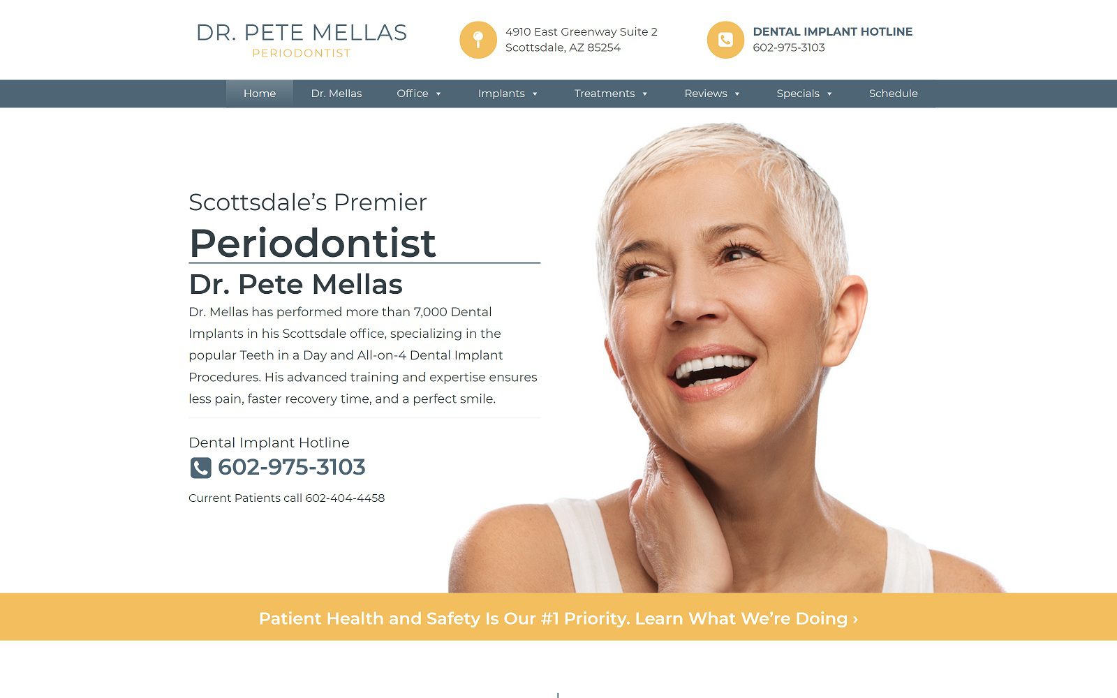 The screenshot of dr. Pete n. Mellas, dmd website