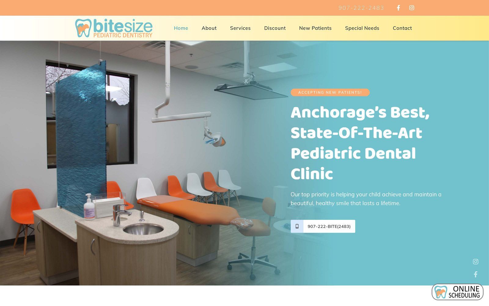 The screenshot of bitesize pediatric dentistry website