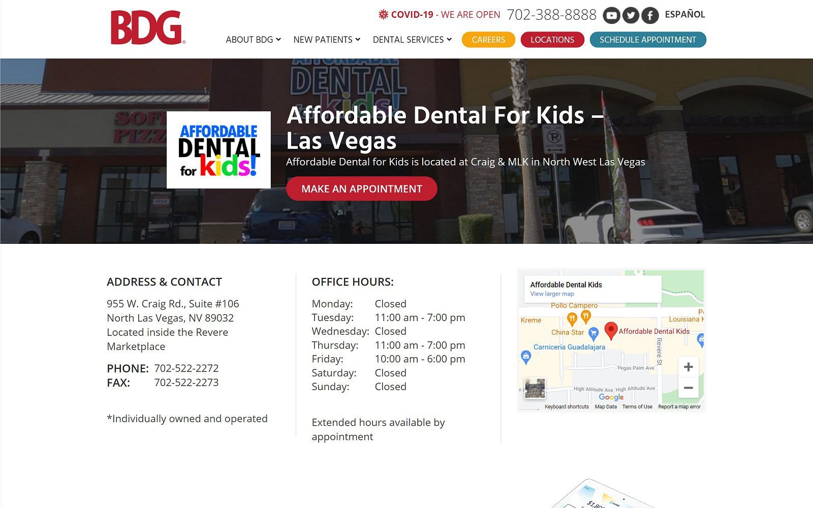 The screenshot of affordable dental kids website