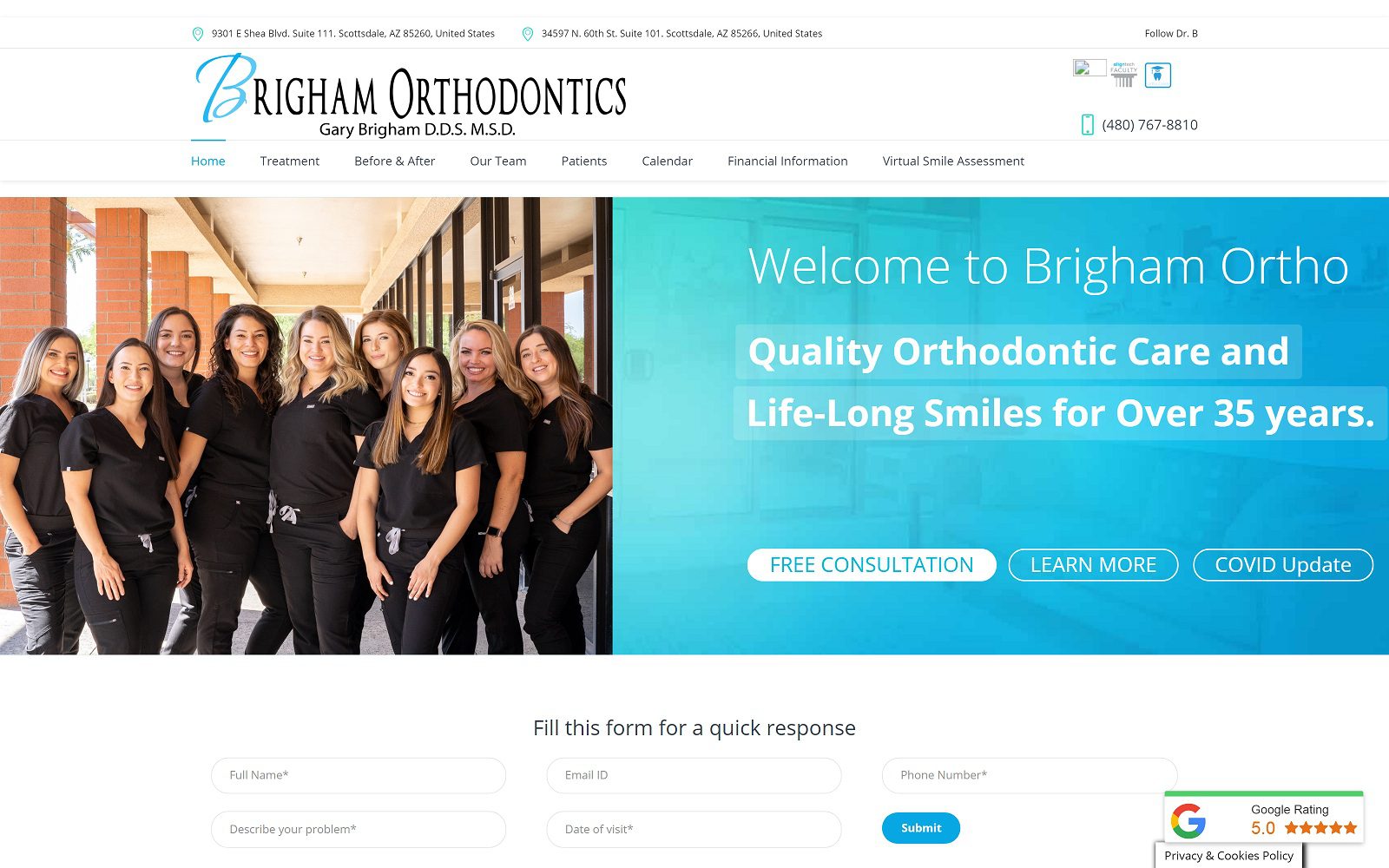 The screenshot of brigham orthodontics dr. Gary brigham website