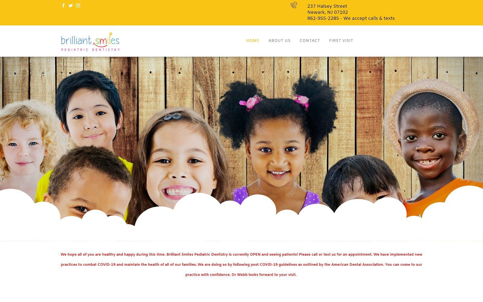 The screenshot of brilliant smiles pediatric dentistry website