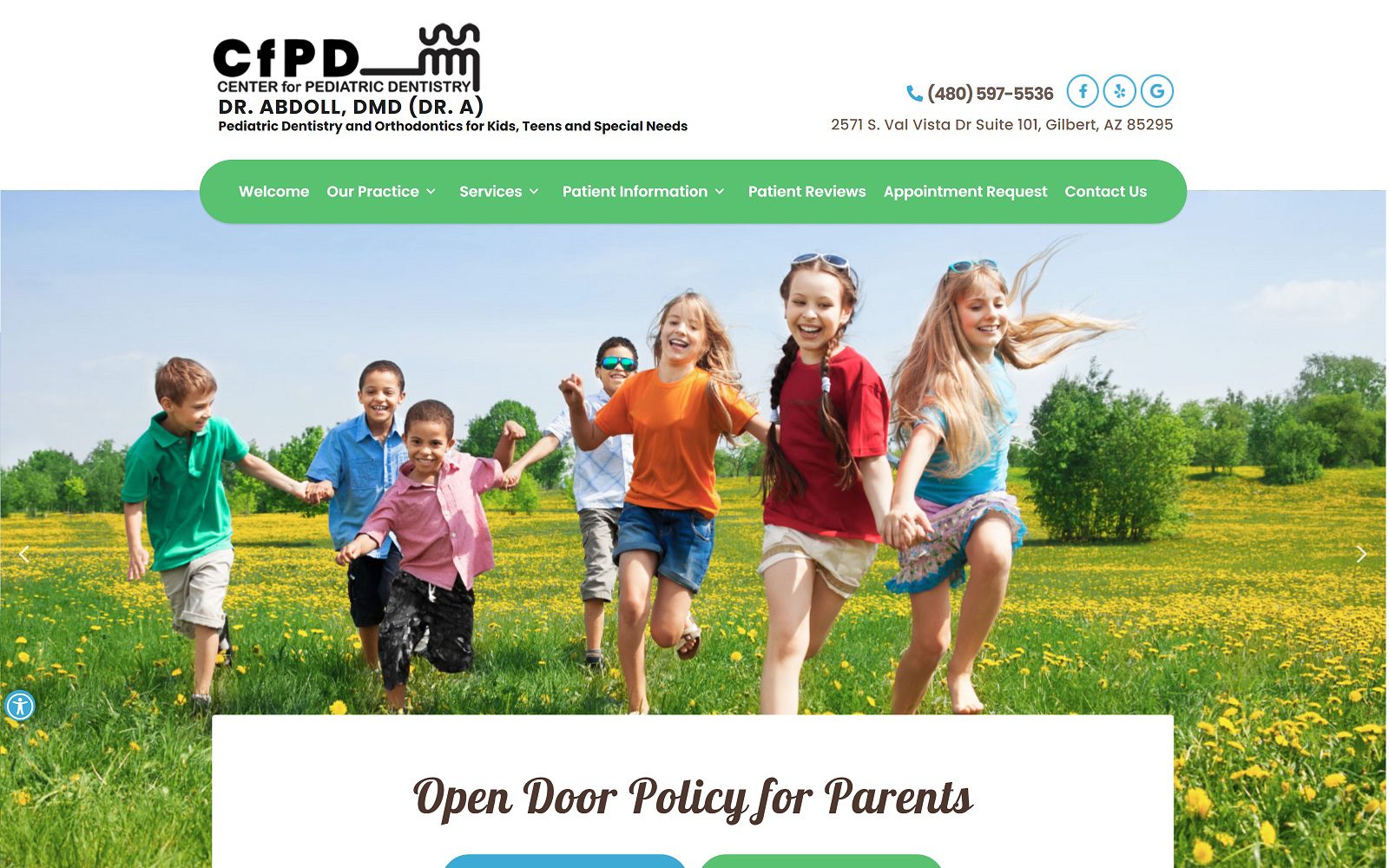 The screenshot of center for pediatric dentistry dr. Abdoll website