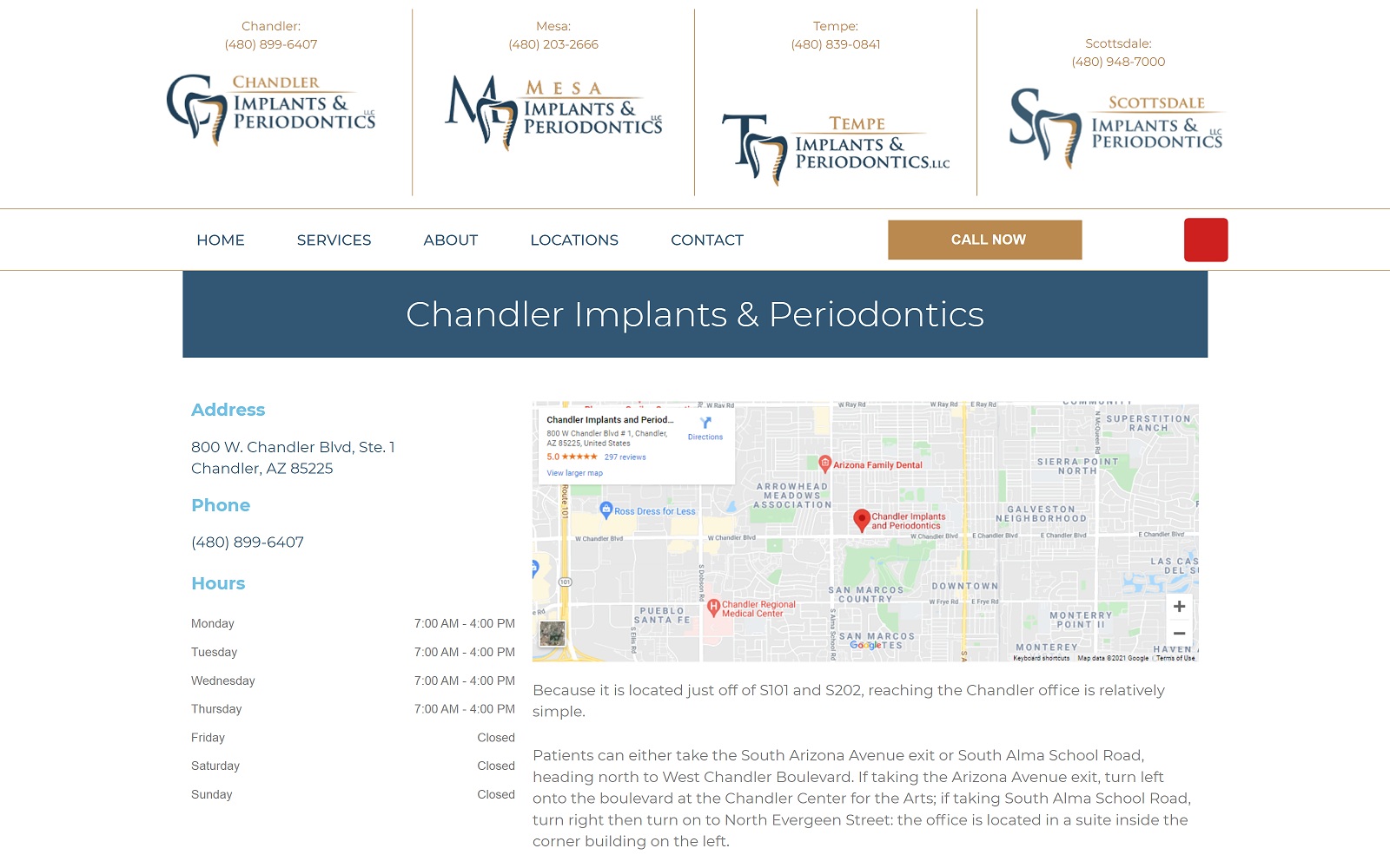 The screenshot of chandler implants and periodontics website