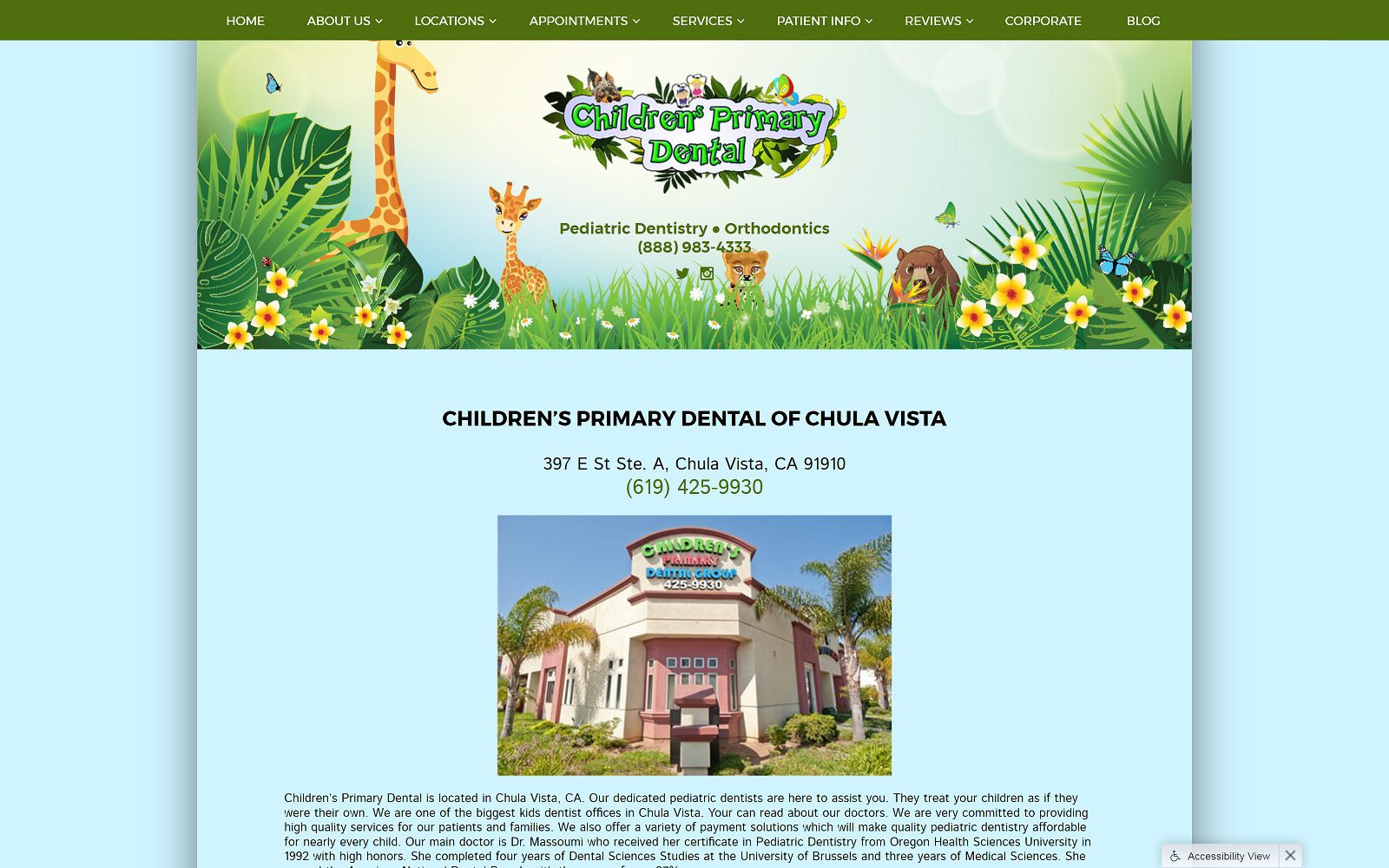 The screenshot of children's primary dental website