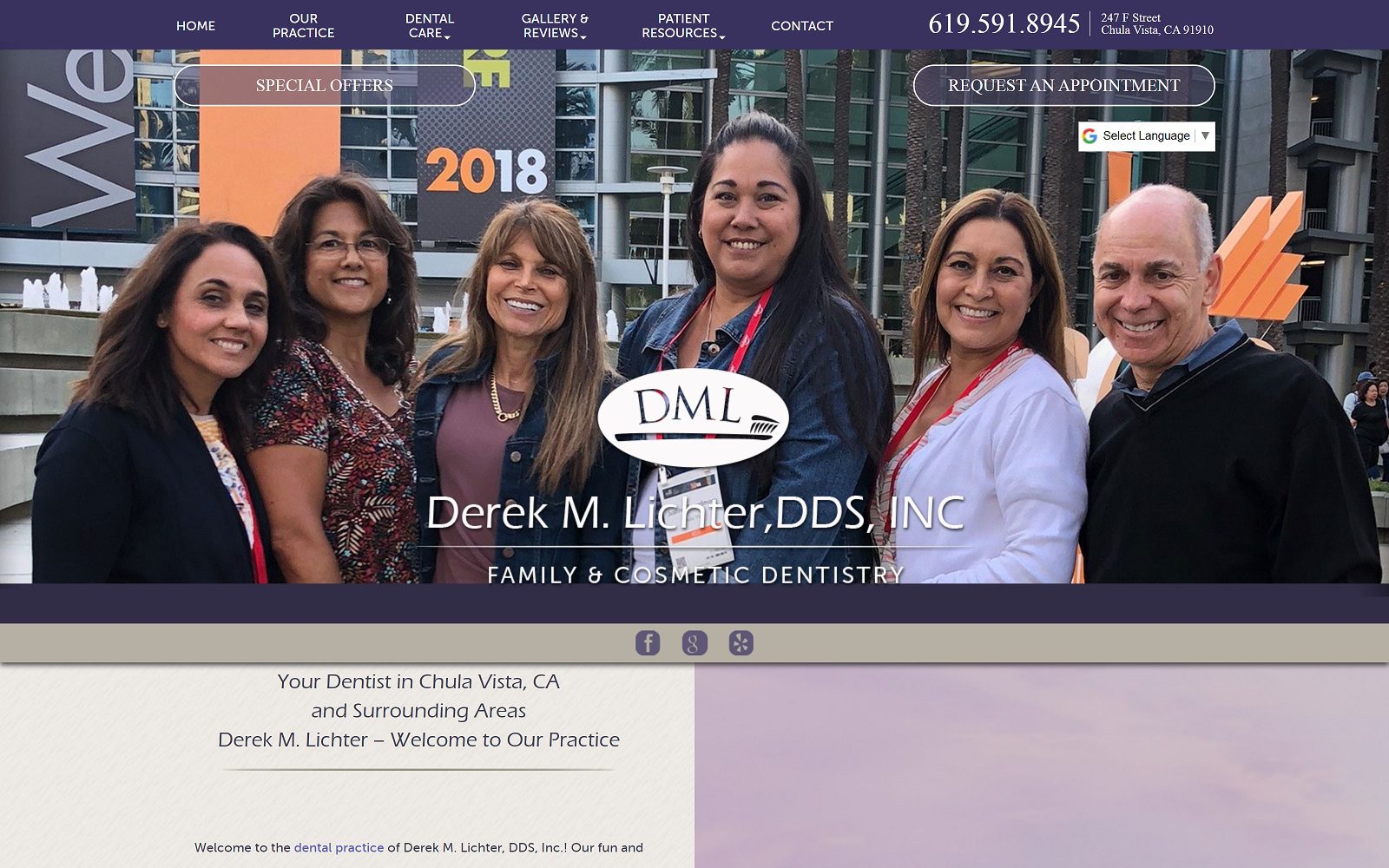 The screenshot of derek m. Lichter, dds, inc. Website