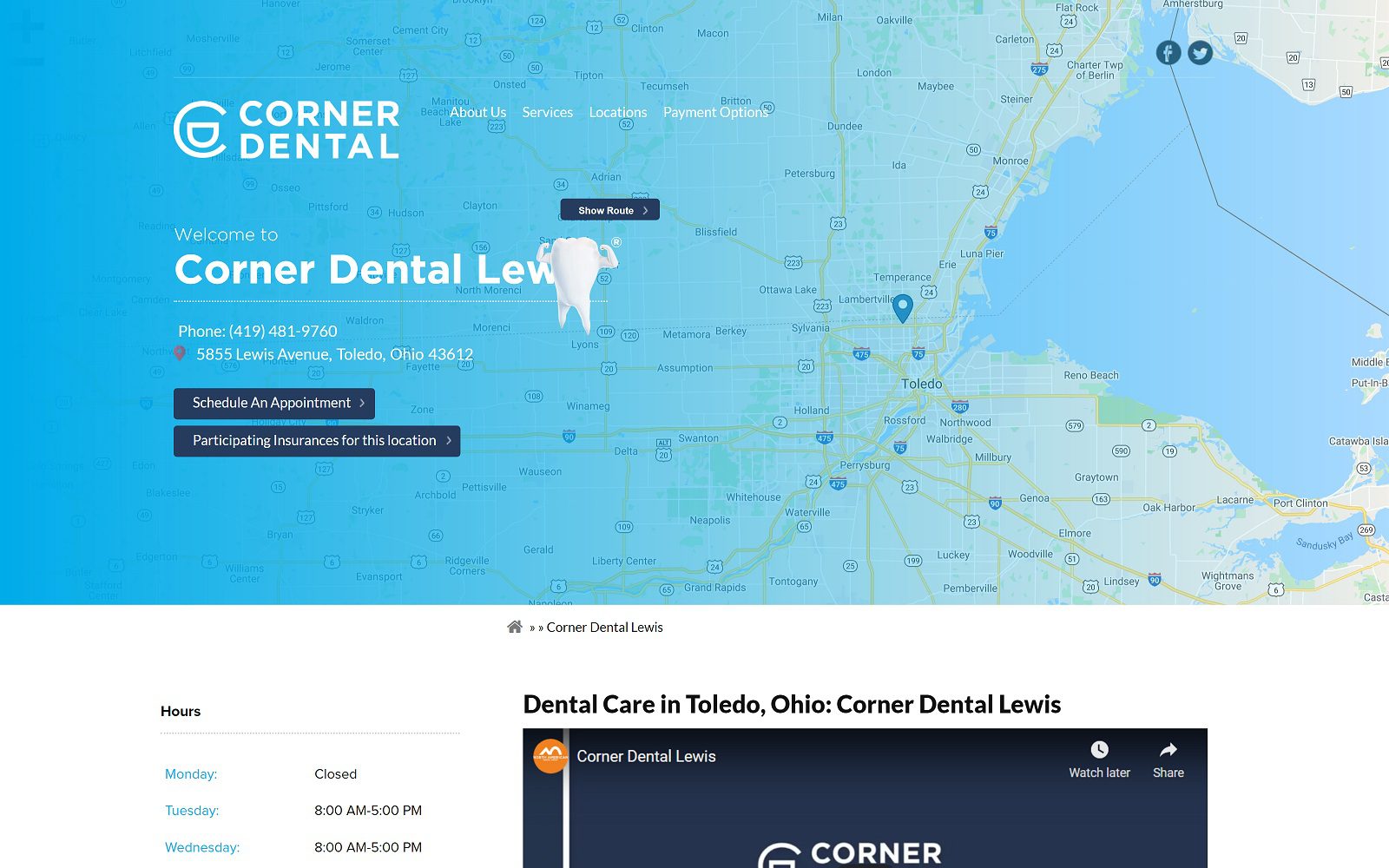 The screenshot of corner dental lewis website