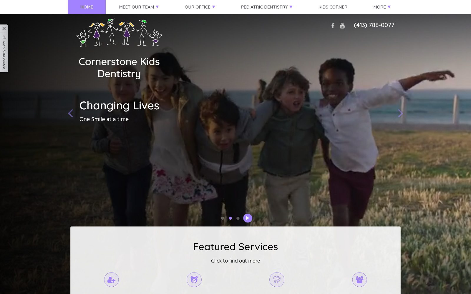 The screenshot of cornerstone kids dentistry cornerstonekidsdentistry. Com website