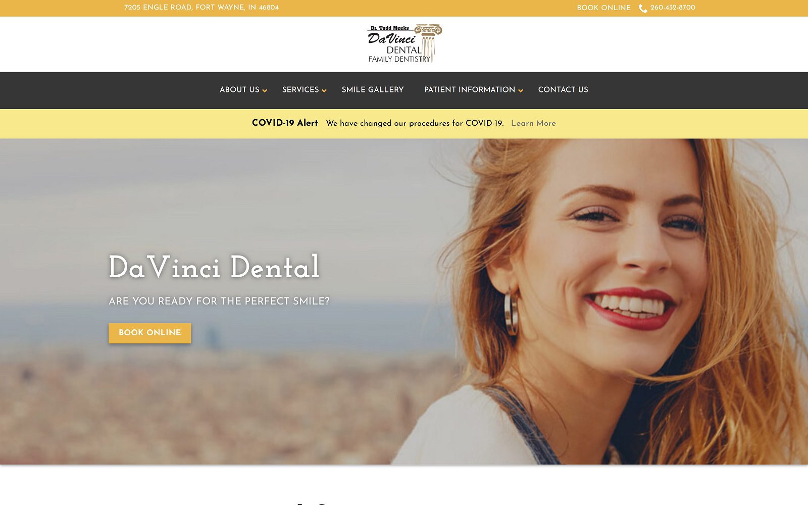 The screenshot of davinci dental spa website