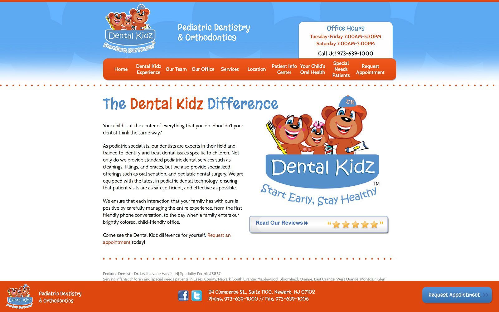 The screenshot of dental kidz website