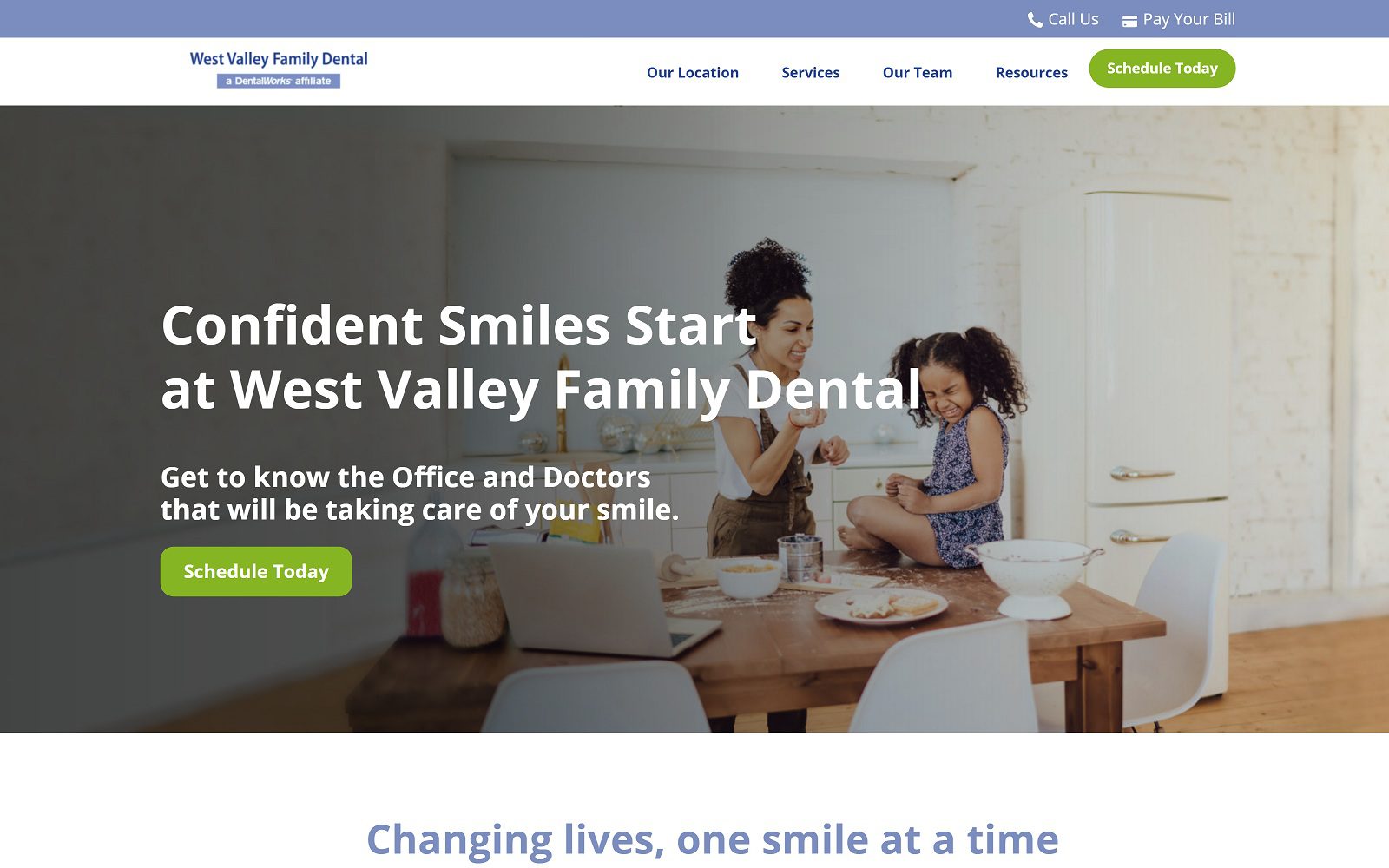 The screenshot of west valley family dental website