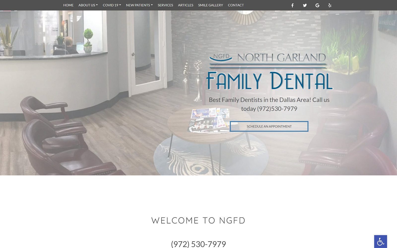 The screenshot of north garland family dental website