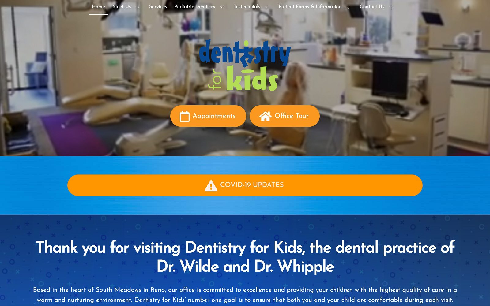 The screenshot of dentistry for kids website