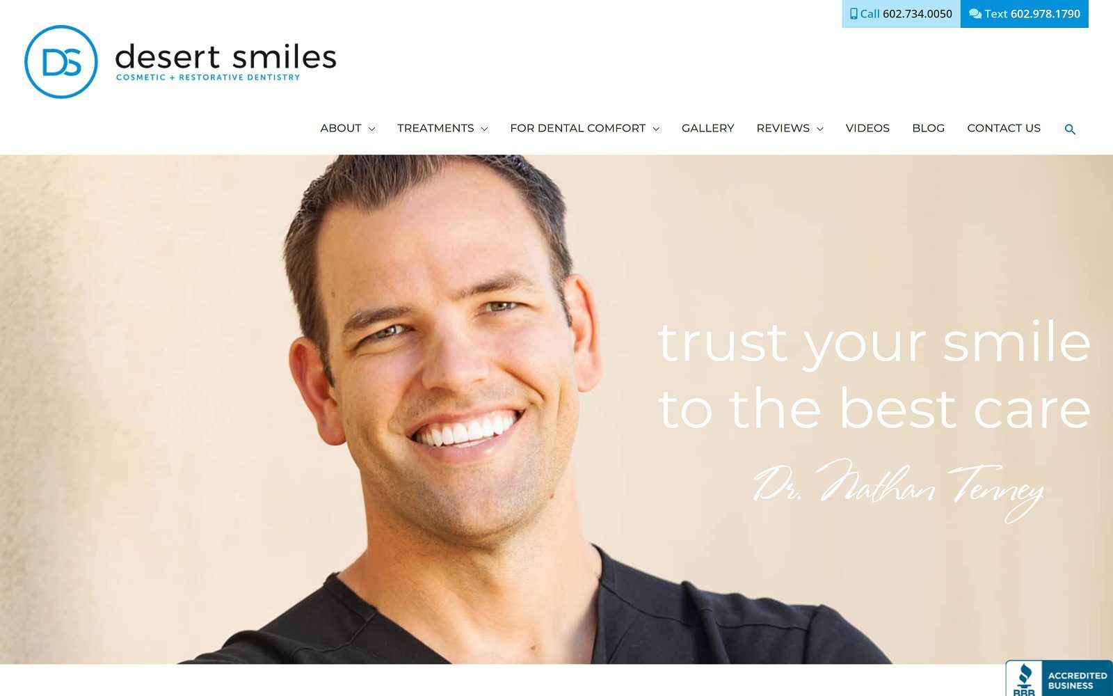 The screenshot of desert smiles cosmetic and restorative dentistry website