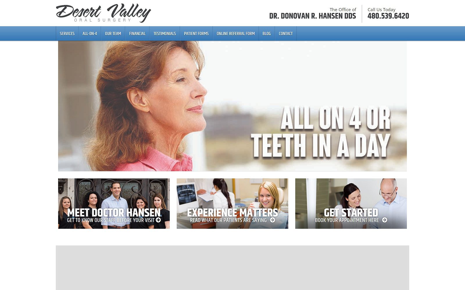 The screenshot of desert valley oral surgery website