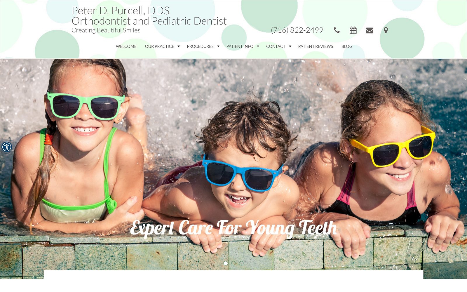 The screenshot of peter d. Purcell, dds website