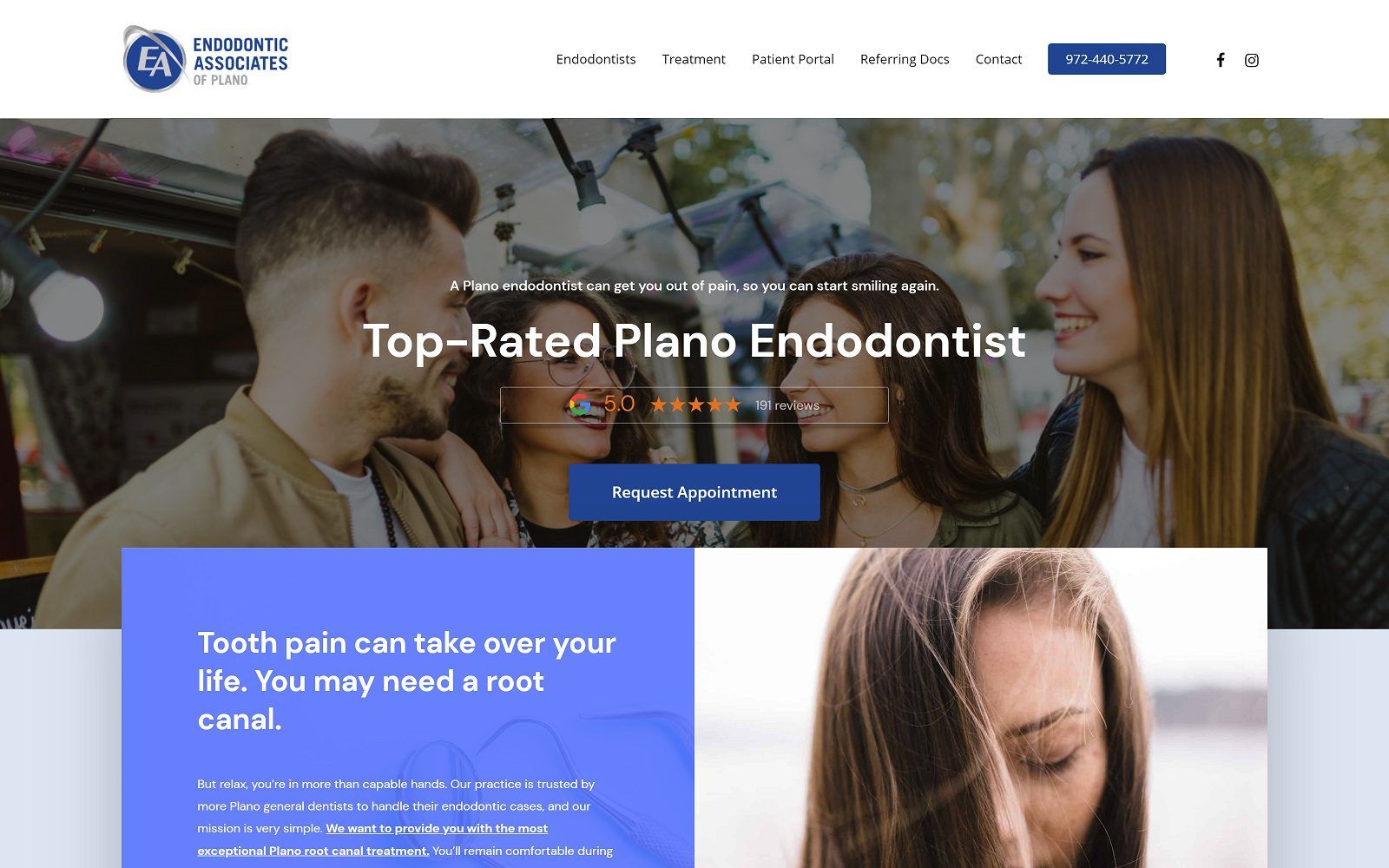 The screenshot of endodontic associates of plano website