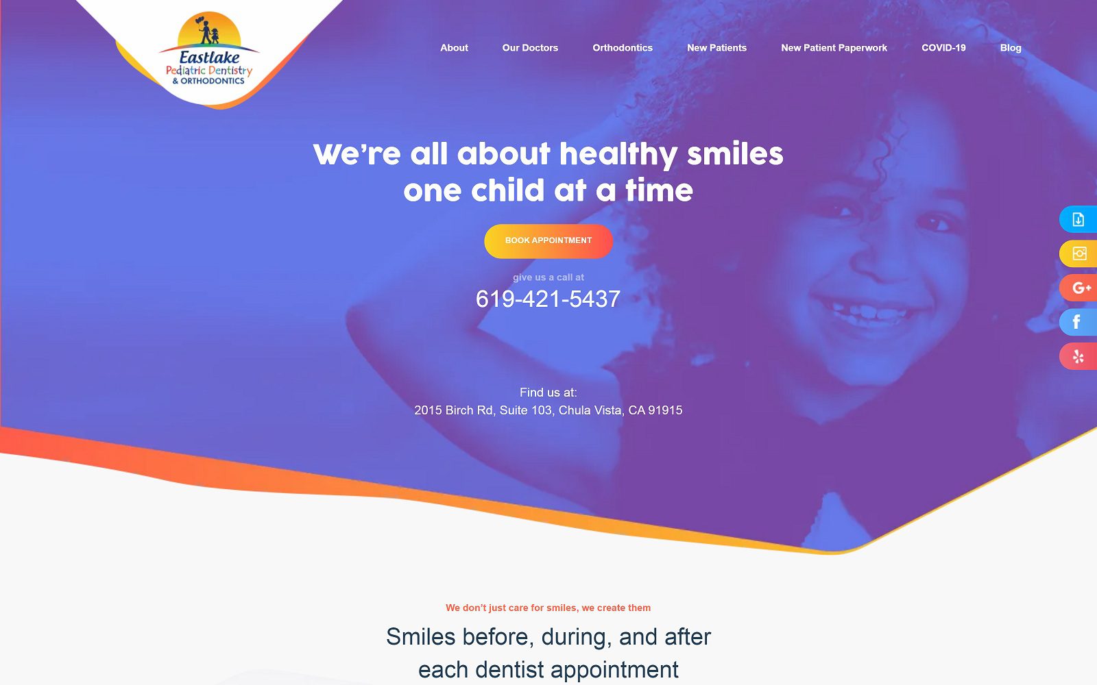 The screenshot of eastlake pediatric dentistry & orthodontics website