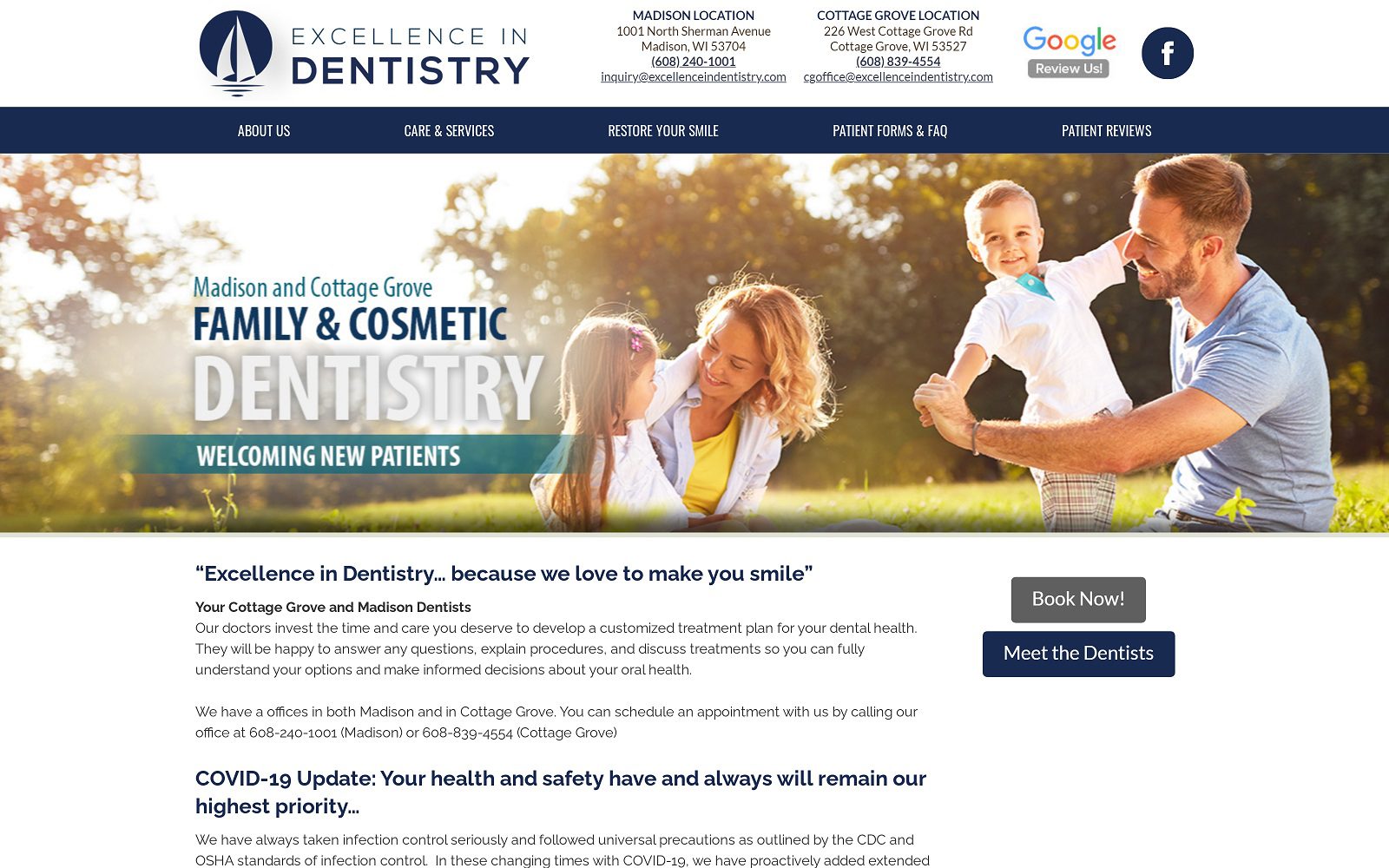 The screenshot of excellence in dentistry - madison website