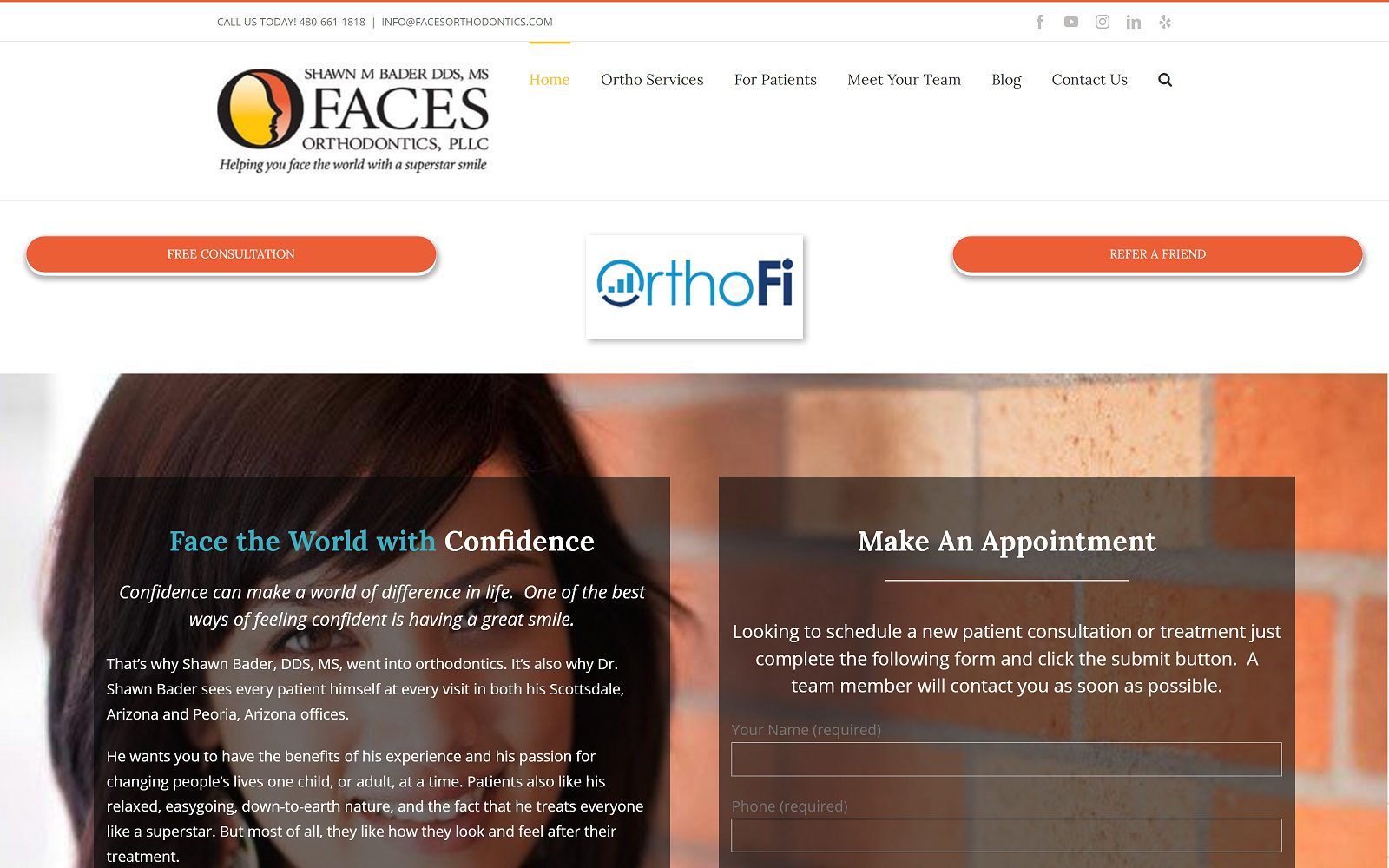 The screenshot of faces orthodontics - shawn m. Bader dds, ms website