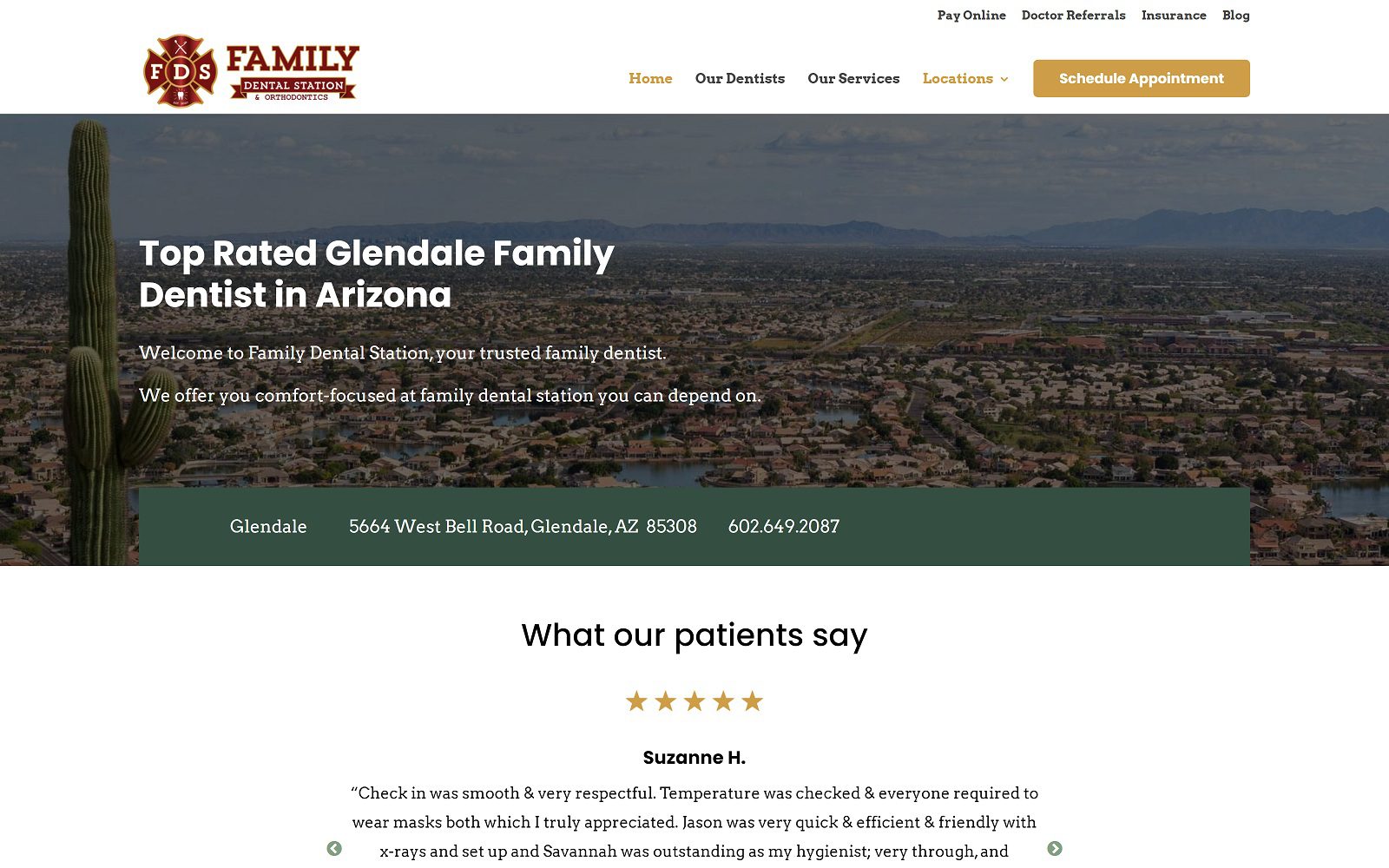 The screenshot of family dental station - glendale website