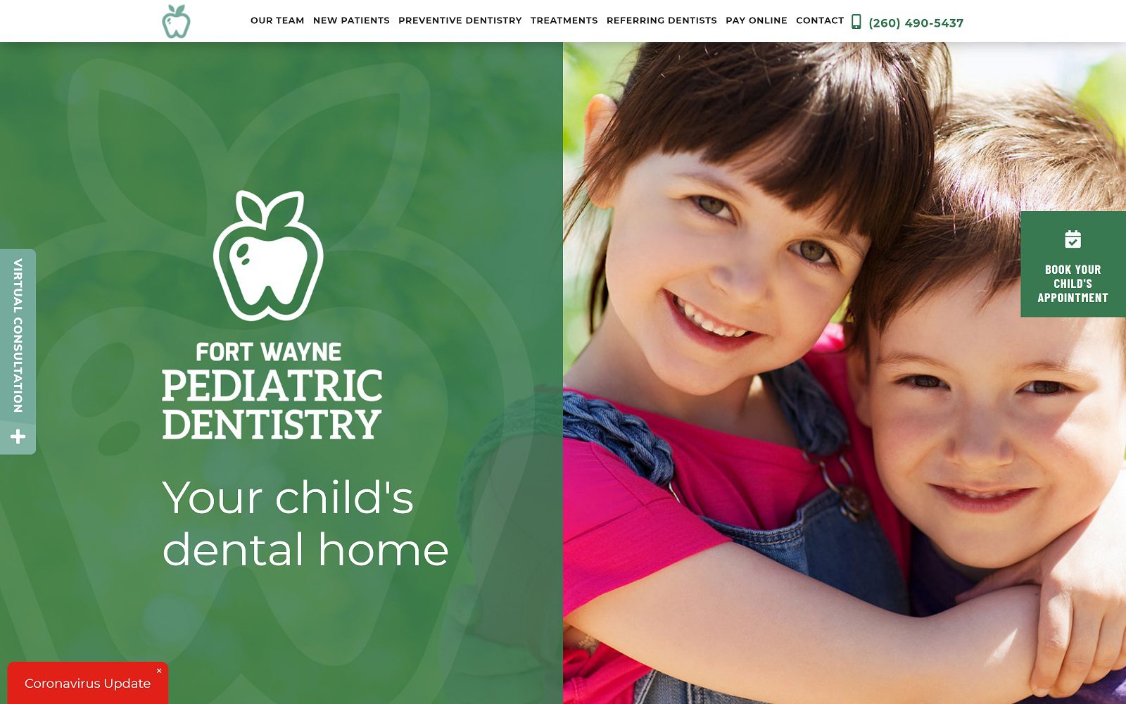 The screenshot of fort wayne pediatric dentistry dr. Kevin ludwig website