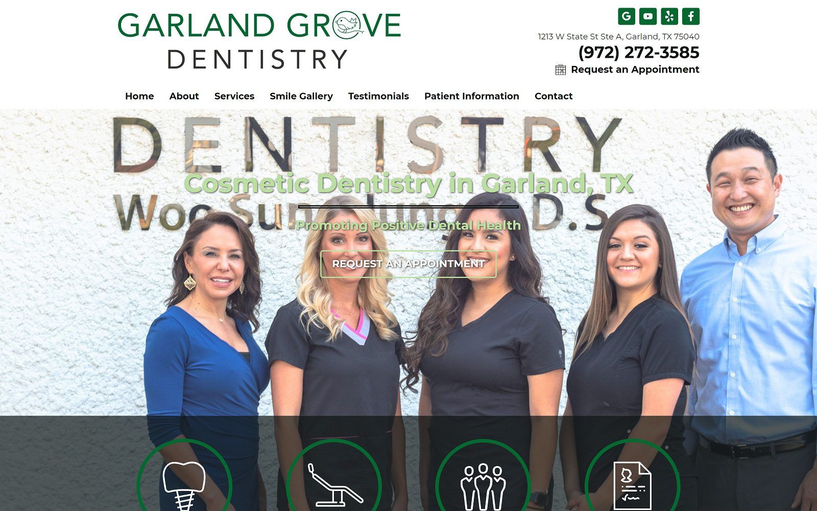 The screenshot of garland grove dentistry website