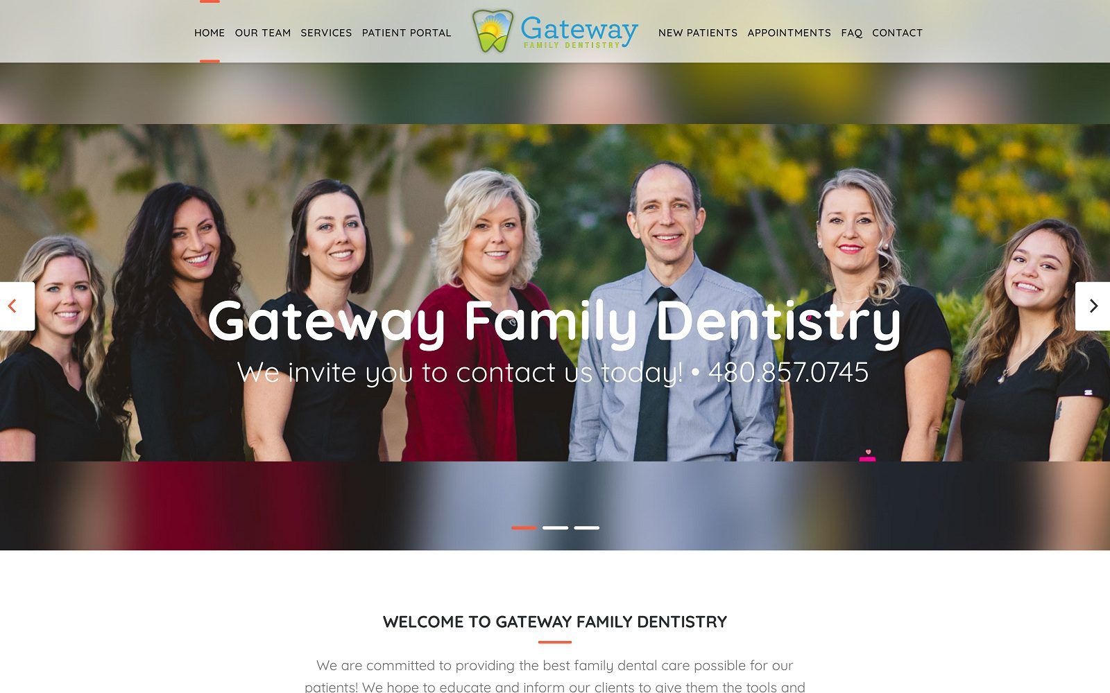 The screenshot of gateway family dentistry website