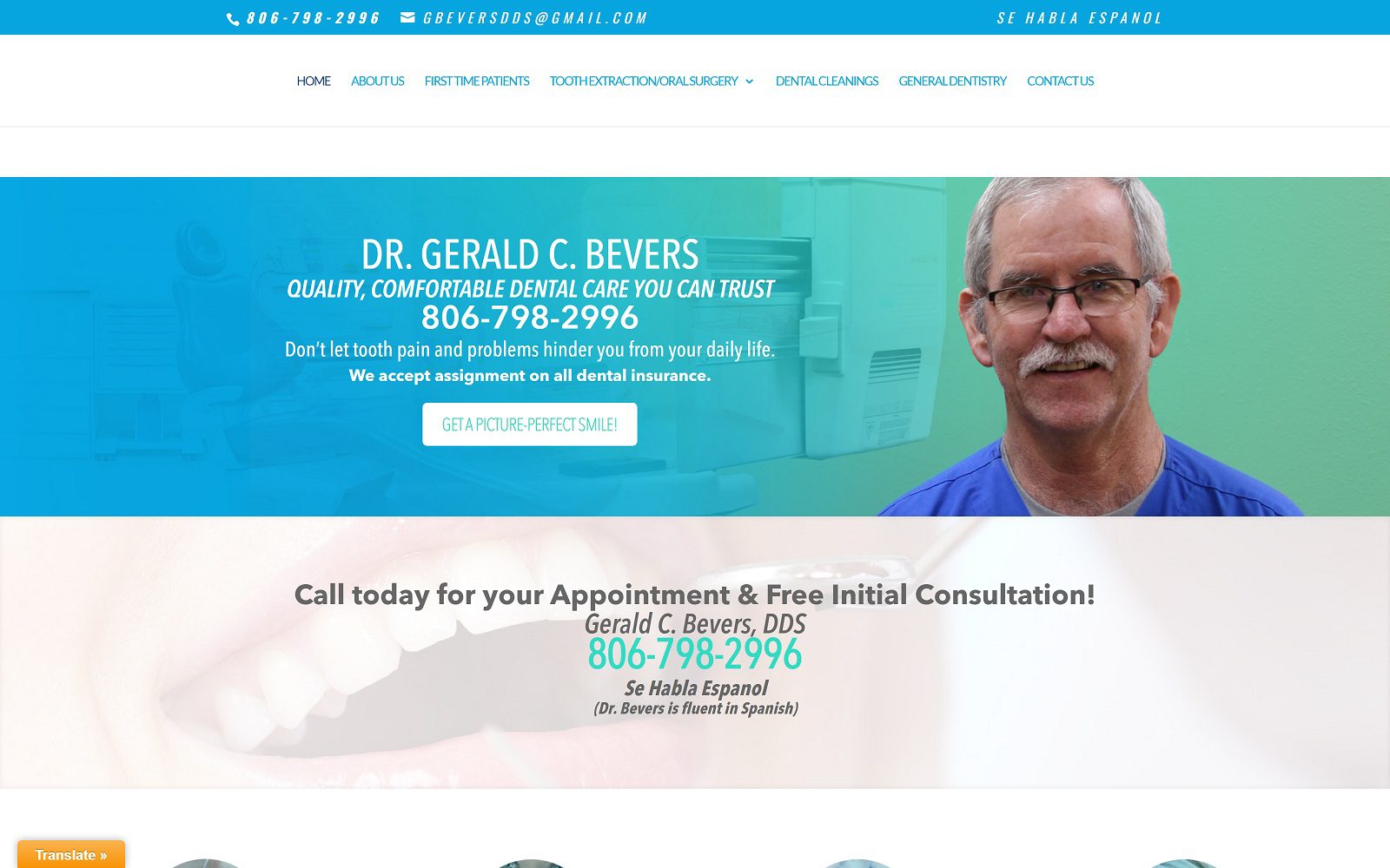 The screenshot of dr. Gerald bevers dds website