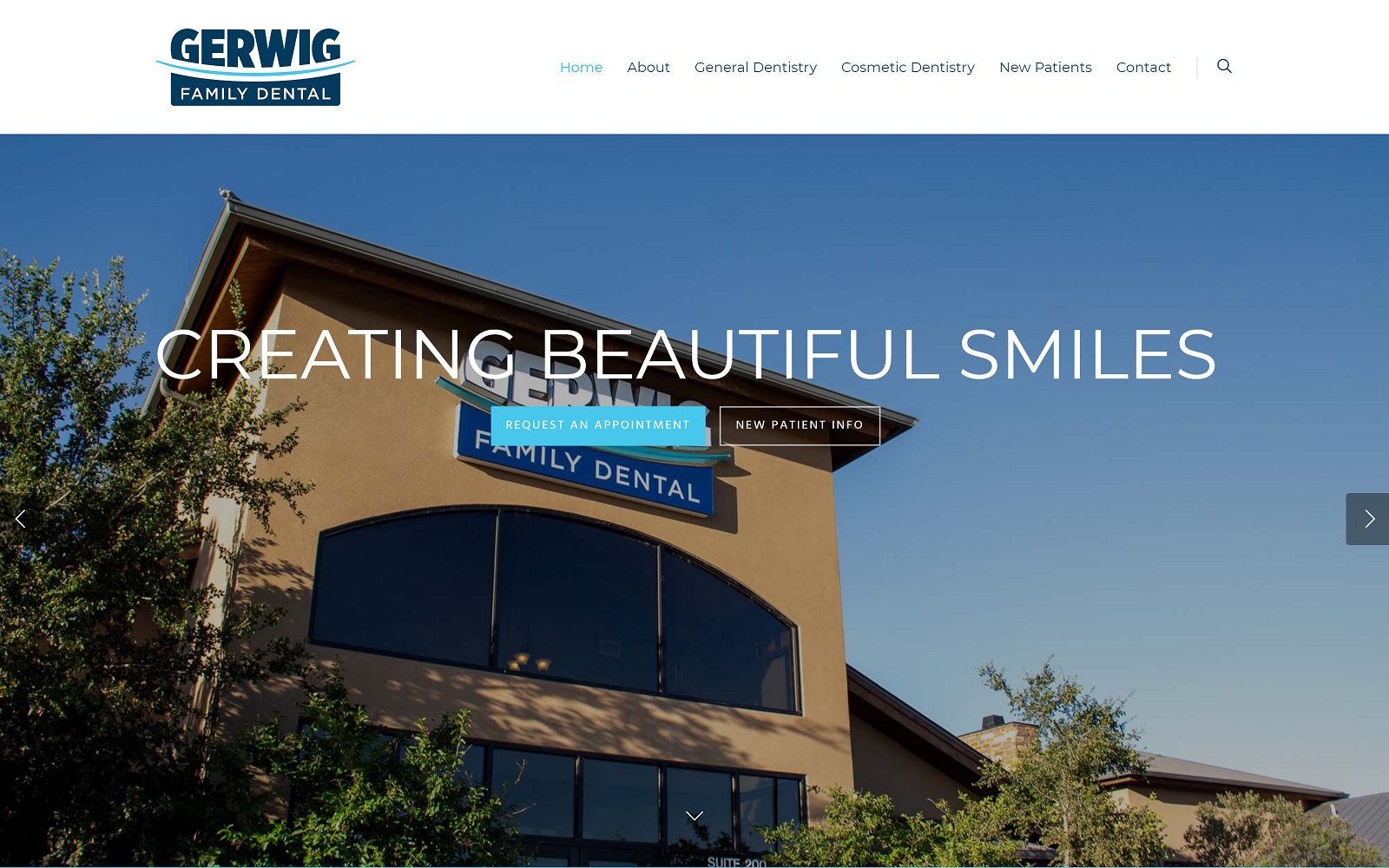 The screenshot of gerwig family dental website