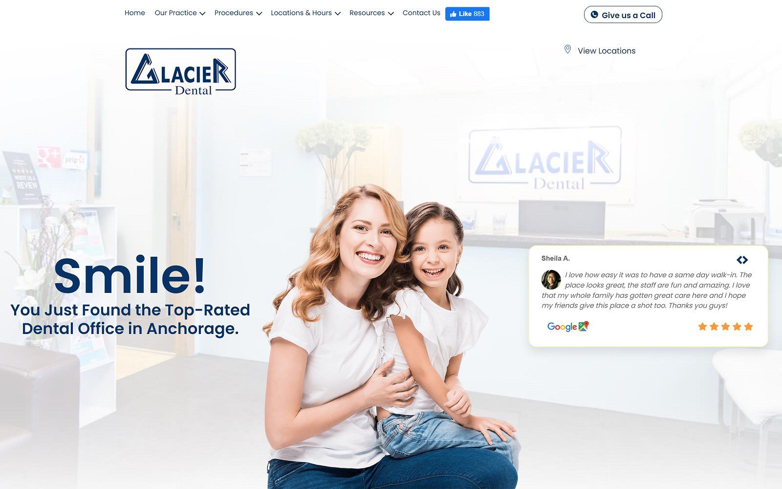 The screenshot of glacier dental - tudor website