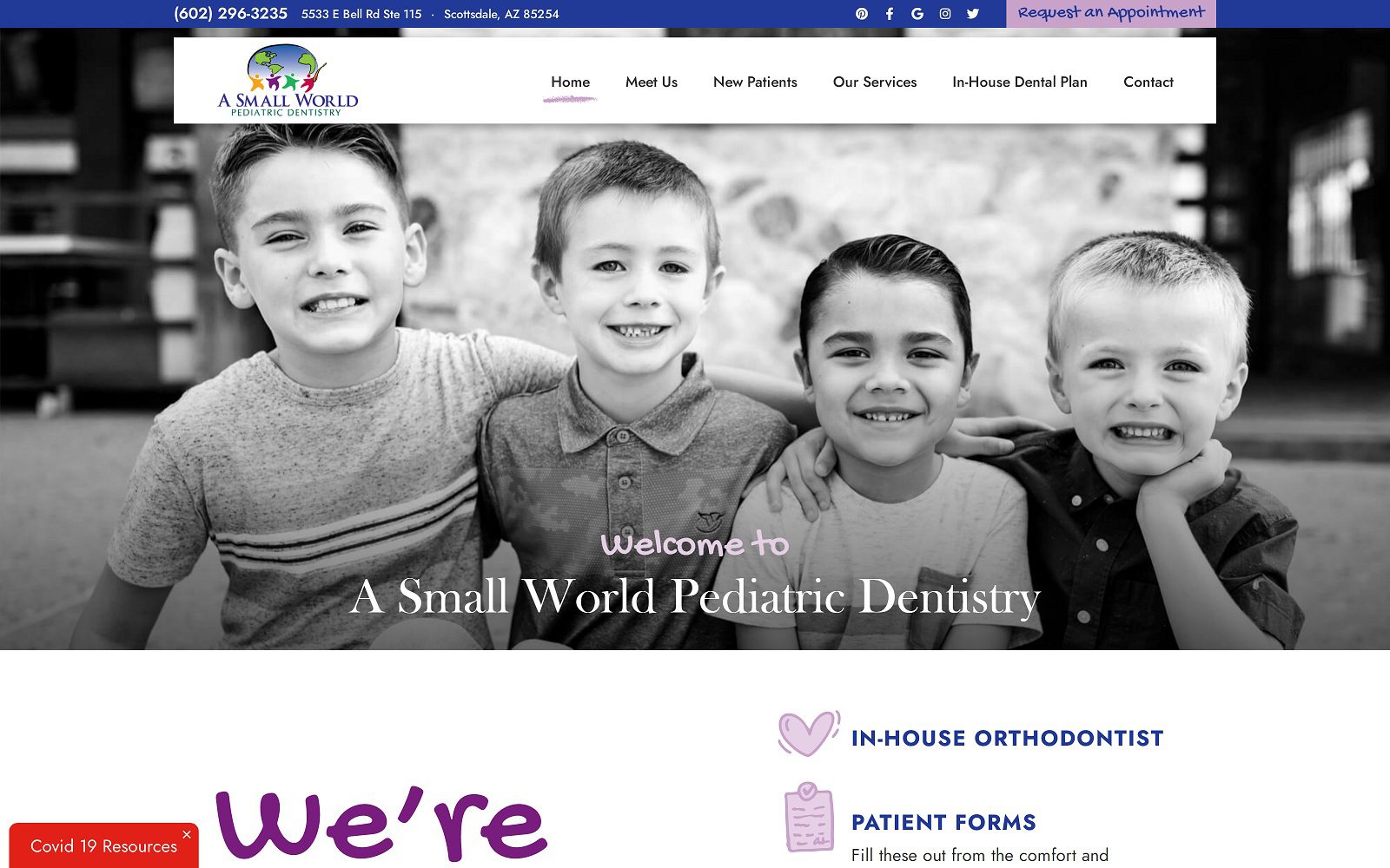 The screenshot of a small world pediatric dentistry website