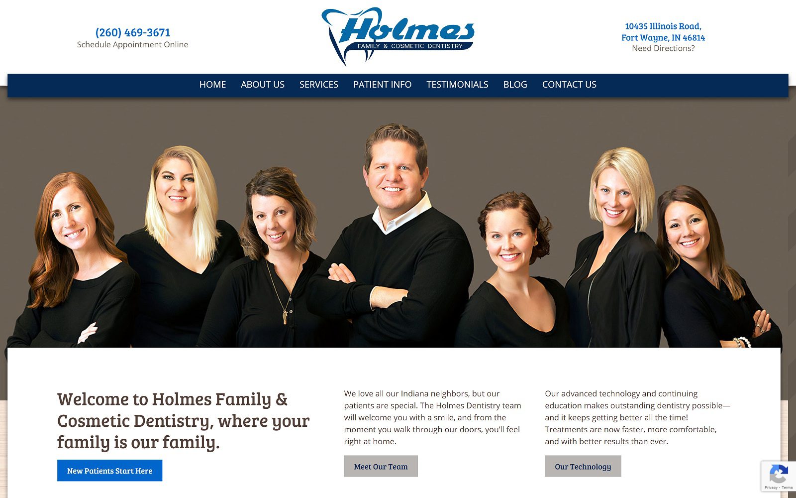 The screenshot of holmes family & cosmetic dentistry website