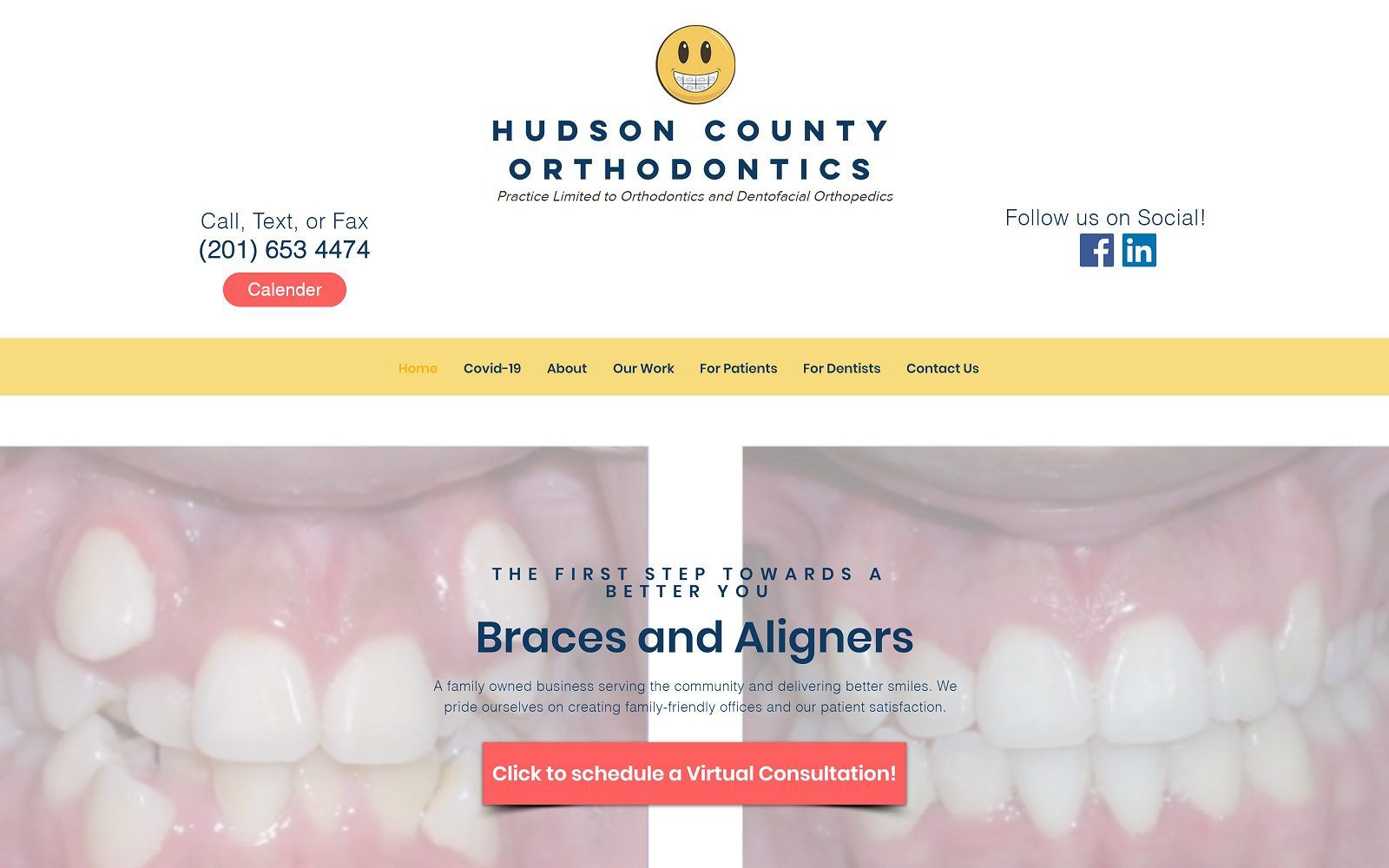 The screenshot of hudson county orthodontics website